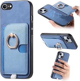 Jajaful iPhone 16e ケース 手帳型 MagSafe対応 分離式 2 in 1 アイフォン16e ケース 手帳型 リング付き 滑り止め 360°回転 いphone 16eケース 財布型 iPhone 16e 携帯カバー 磁気着脱 ワイヤレス充電対応 スマホケース アイフォン16e カバー 耐衝撃 スタンド機能 背面カード収納 取り外し可能 薄型 軽量 青
