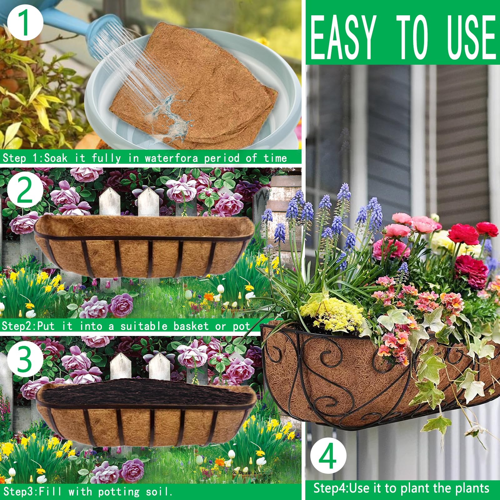 Fengaim Trough Coco Replacement Liners, Coco Fiber Liners for Planters Hanging Basket Liners, Coco Coir Liners Window Box Liners, Wall-mounted Coco Liner for Window Box (2 Pack, 36 Inch) - Image 4
