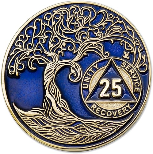 Miniatura 152 de Medallón/Ficha/Ficha de Recuperación AA Sobriety Mint de 2 Años, Árbol de la Vida Retorcido, Dorado - Negro