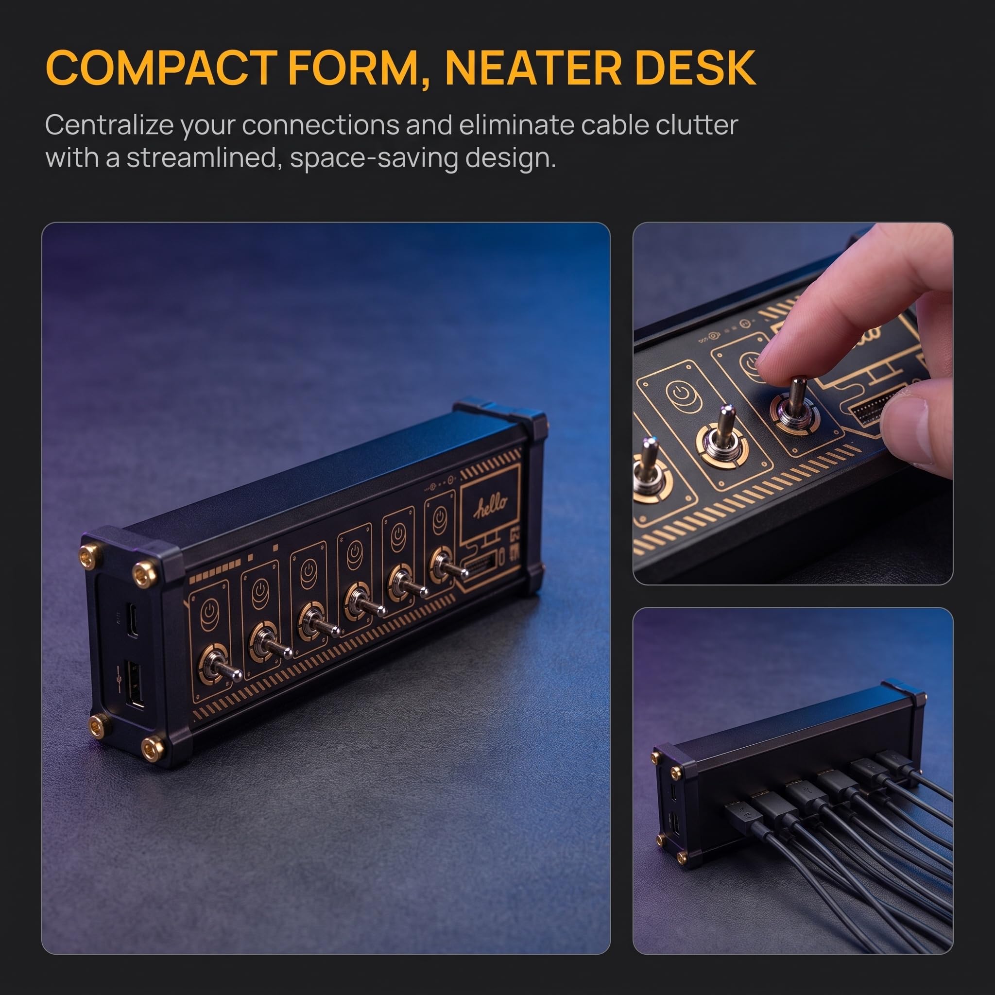 Concentrador USB De 6 Puertos con Interruptores Individuales, Divisor USB De Escritorio Estilo Cyberpunk Industrial, Base De Expansión De Alimentación USB con Diseño De Bloque para Configuración
