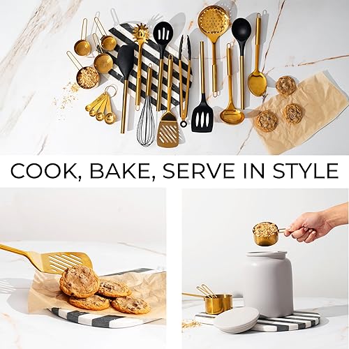 Miniatura 6 de Juego de utensilios de cocina negros y dorados, juego de 19 piezas, incluye juego de utensilios de cocina dorados de acero inoxidable, utensilios de