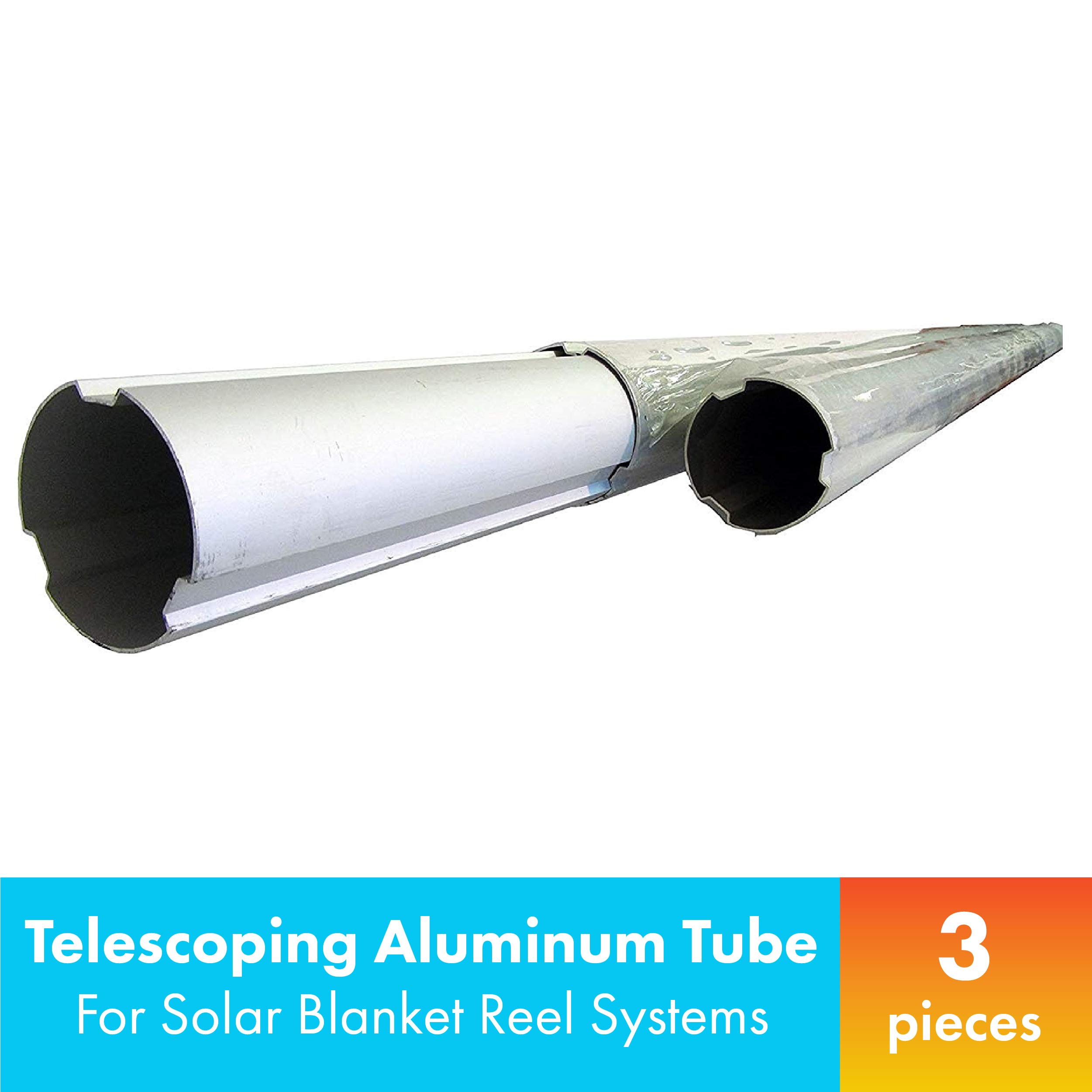 SunHeater SPAG7540 Telescoping 3-Piece Aluminum Tube for Solar Blanket Reel Systems - Adjusts 7ft to 21ft - 3in Diameter - for Inground/Aboveground Pools