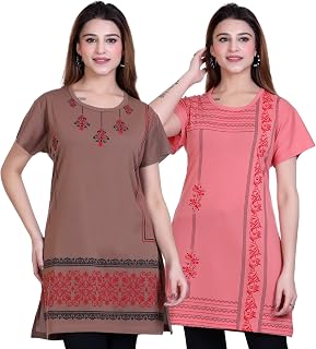FASHSTORE Women's Summer Wear Casual Cotton Printed Half Sleeve Regular Fit Long T Shirts Combo Pack of 2 Price In India