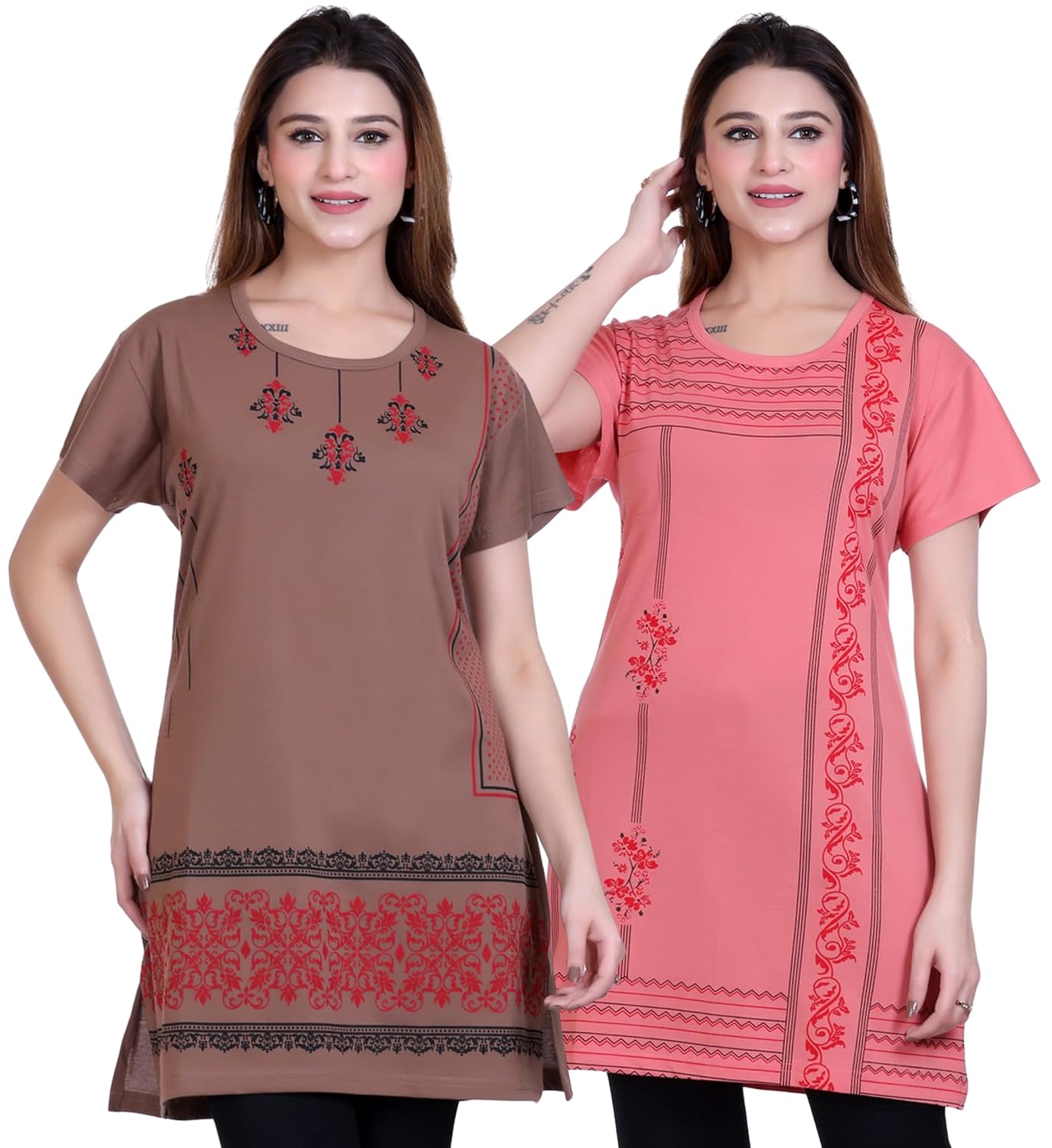 FASHSTORE Women's Summer Wear Casual Cotton Printed Half Sleeve Regular Fit Long T Shirts Combo Pack of 2 - Review, Price and Buying Guide