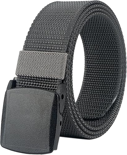 LionVII Cinturón para hombre, cinturón casual de nailon con hebilla de plástico transpirable para deportes de trabajo, fácil ajuste para adaptarse a