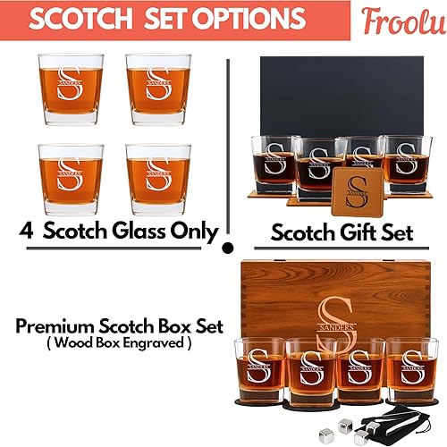 Miniatura 3 de Vasos de whisky personalizados para hombres - Caja de whisky escocés premium grabada, regalo para marido, papá, novio - Regalos de bar