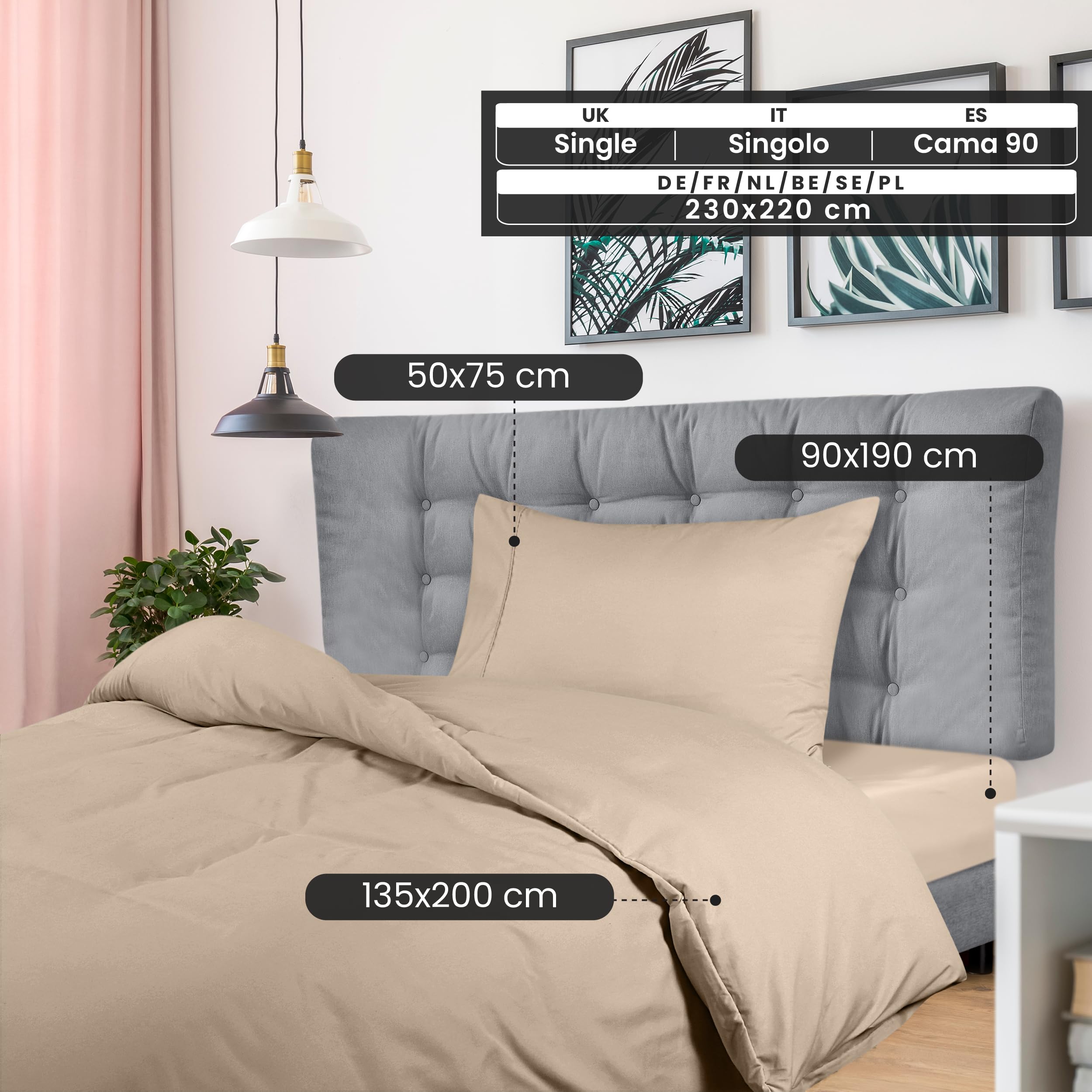 Utopia Bedding Set Copripiumino da 3 Pezzi - Copripiumino 135x200cm, Lenzuolo con Angoli 90x190cm, Federa 50x75cm - (Beige, Singolo)