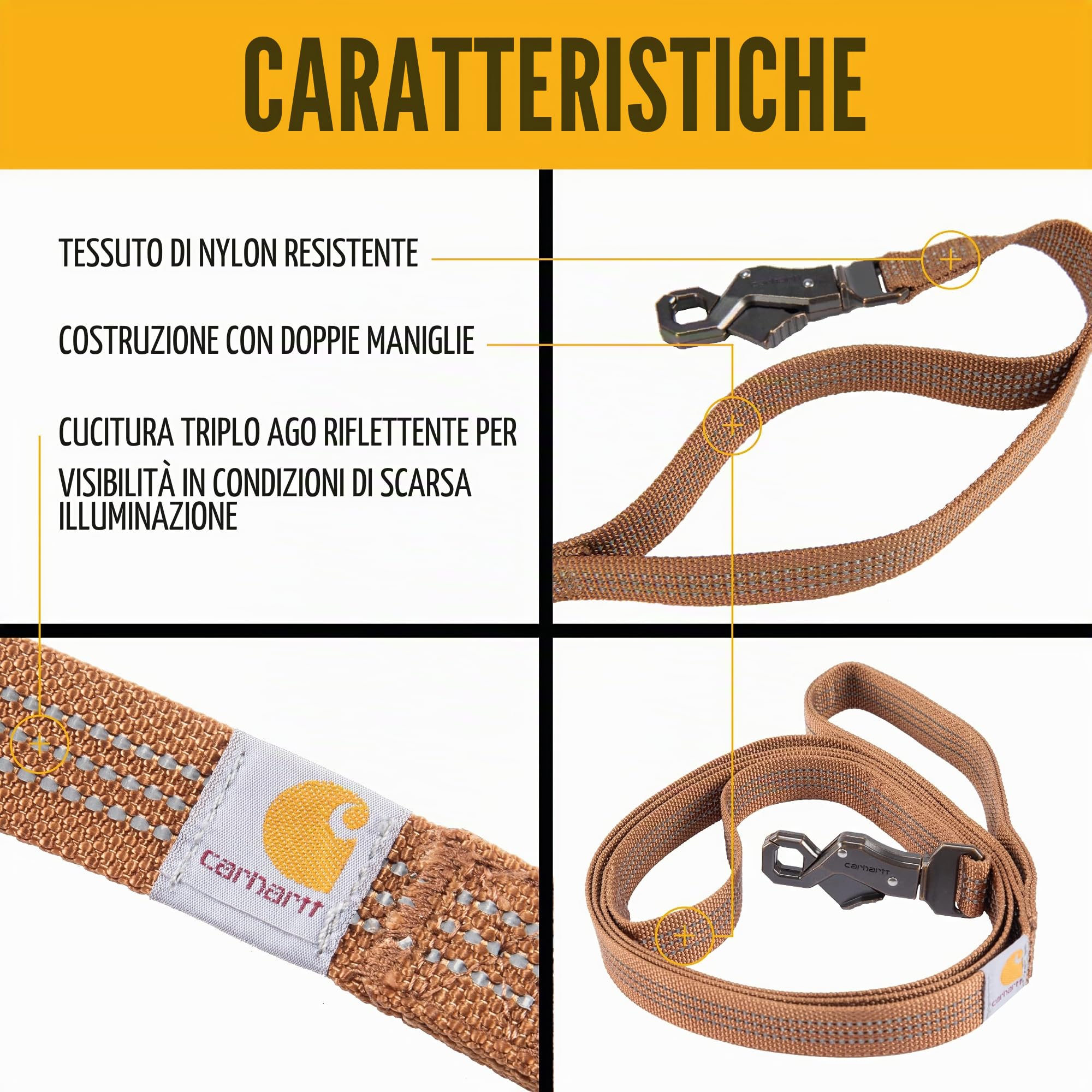 Carhartt Guinzaglio per cani a doppia maniglia, tessuto resistente 600 denari con hardware regolabile in metallo con anello a D, color vino profondo, grande