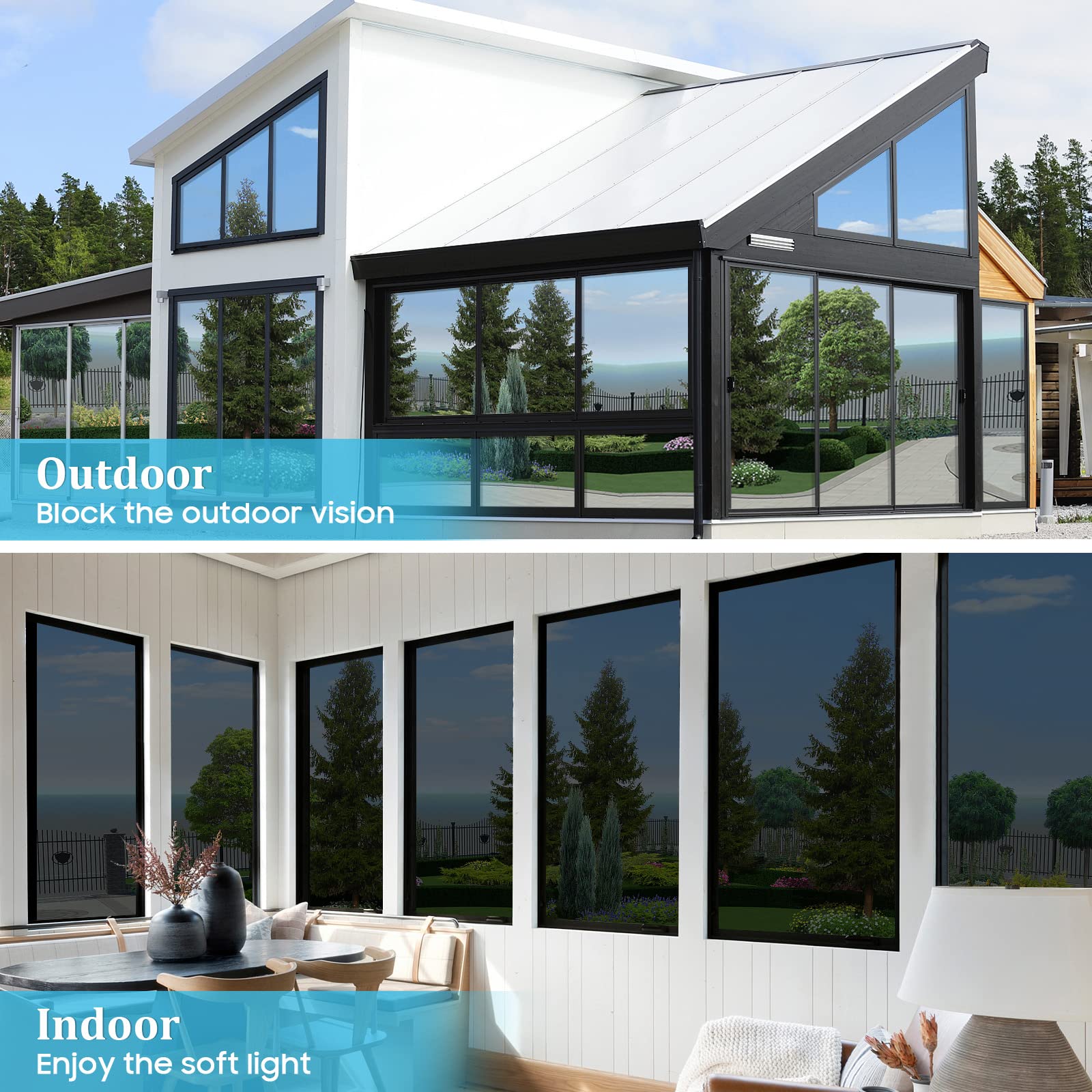 One Way Window Privacy Film: Window Tinting Film for Home No Glue Anti Glare Window Tint Stained Glass Window Film Window Privacy Film See Out Not in for Home Office(Black,17.7x78.7inch)