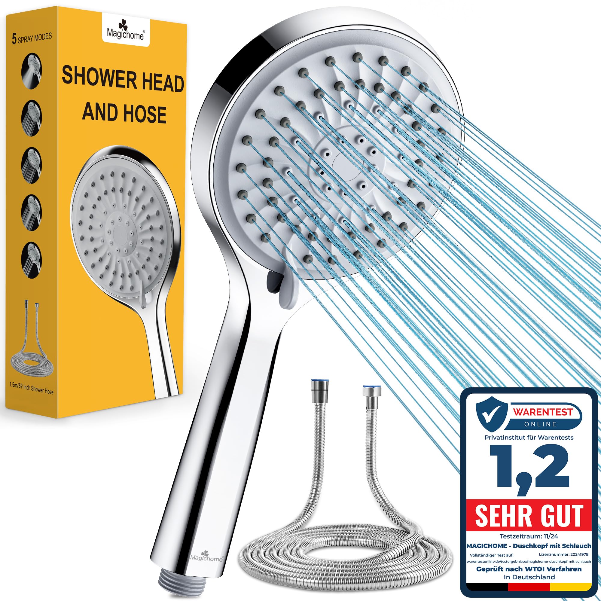Magichome Alcachofa de Ducha Alta Presion, Antical Alcachofa Ducha Ahorro Agua Cabezal de Ducha Extraíble con 5 Modos, Alcachofa de Ducha de Mano, Alcachofa Ducha Económica Grande — view 18