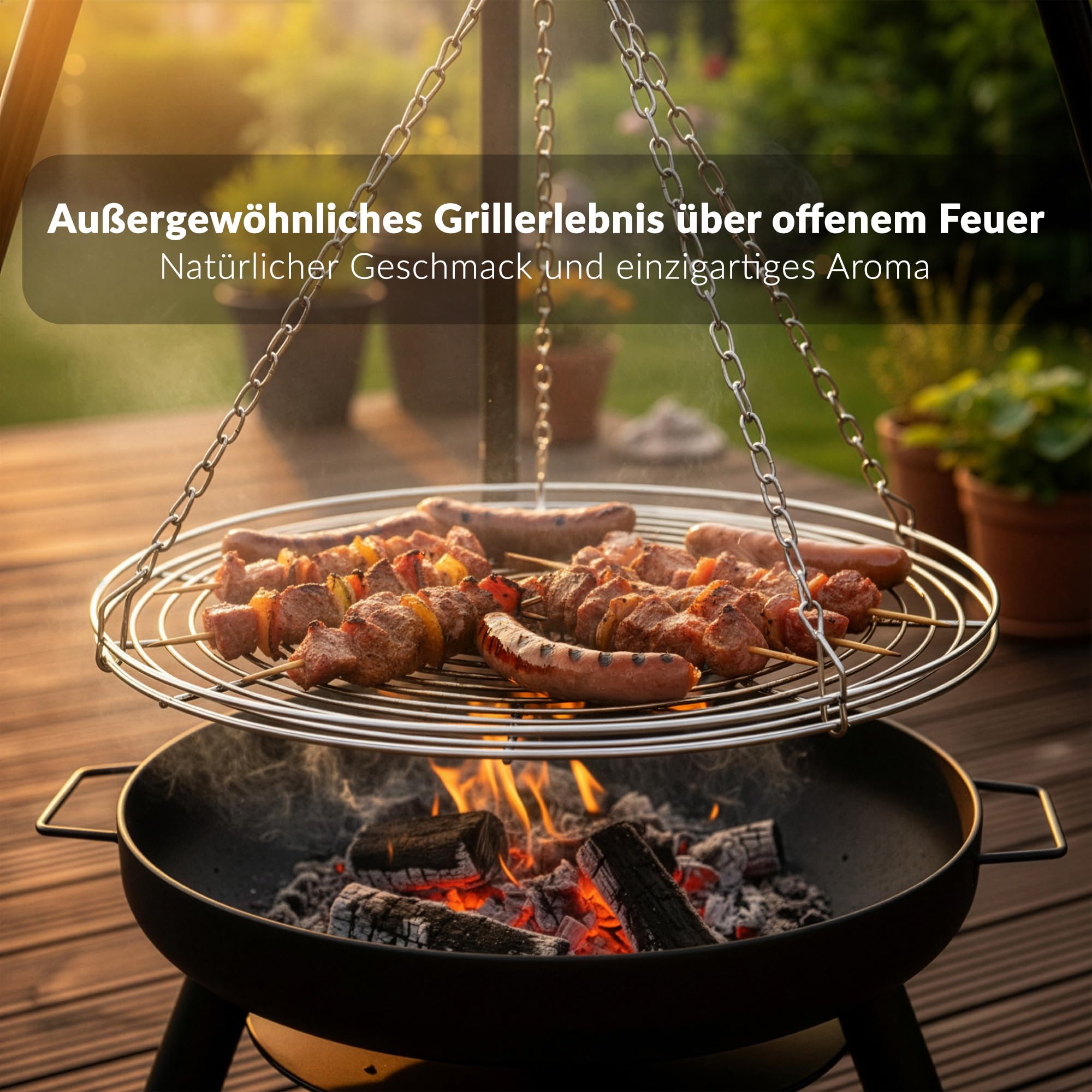 LEHMANN Brasero Exterieur Barbecue Ø 60 cm avec Grille de Cuisson - Grande Brasero de Jardin pour Terrasse la Jardin - Structure en Acier - Robuste et Durable - Noir - 12 kg