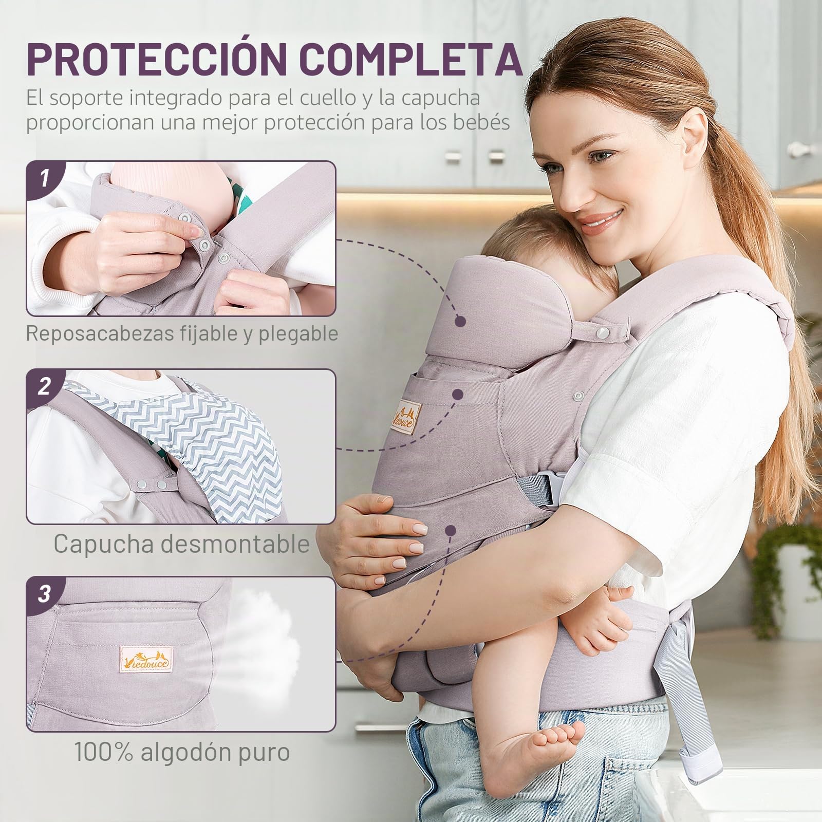 Viedouce Bebé Portabebés Ergonómico, adapt porteo bebé para Recién Nacidos y Niños Pequeños de 3-36meses (3 a 20 Kg)