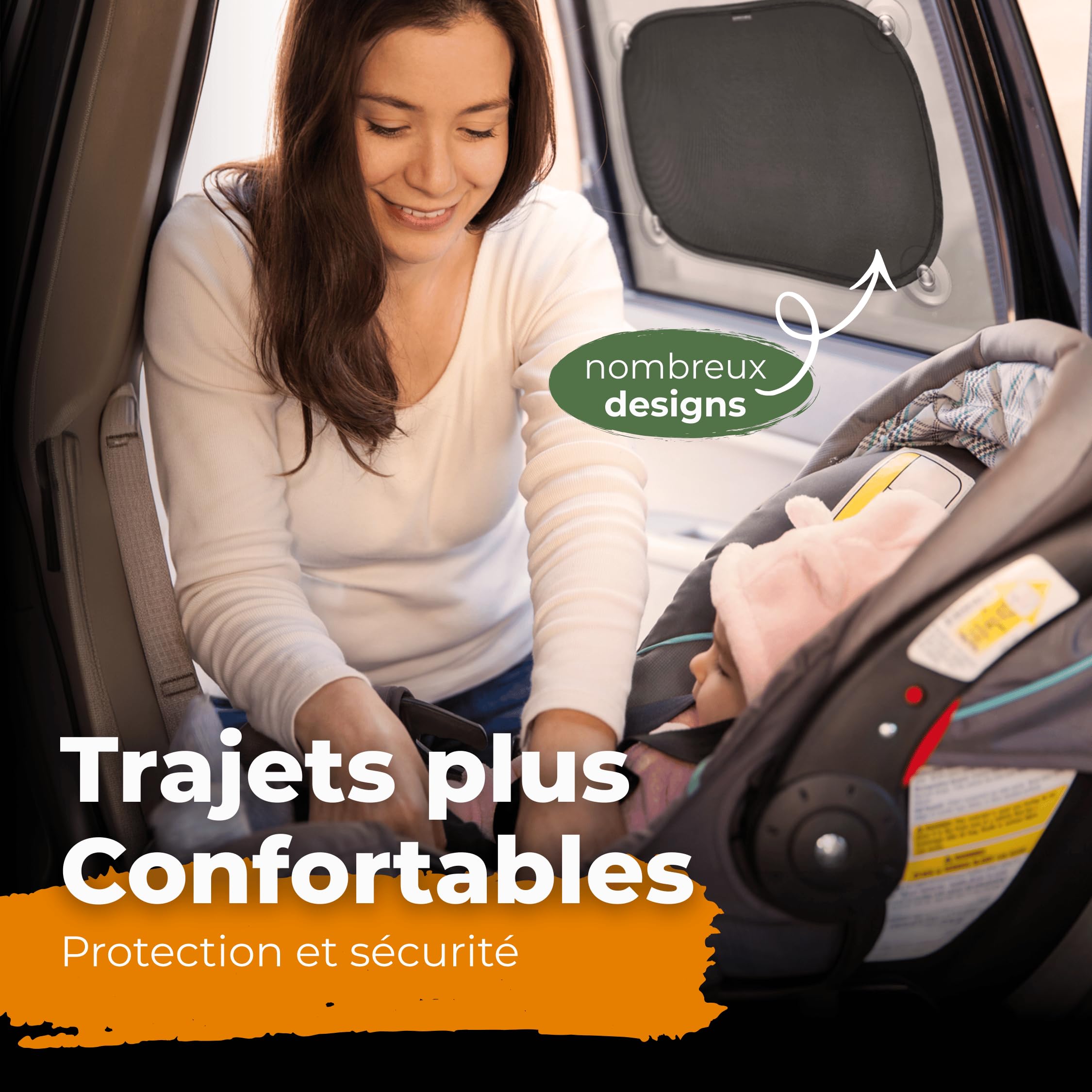 CARAMAZ Pare-Soleil Voiture bébé avec Protection UV certifiée, Universel 48 x 30 cm, 2 pièces Pare-Soleil, avec ventouses - 5