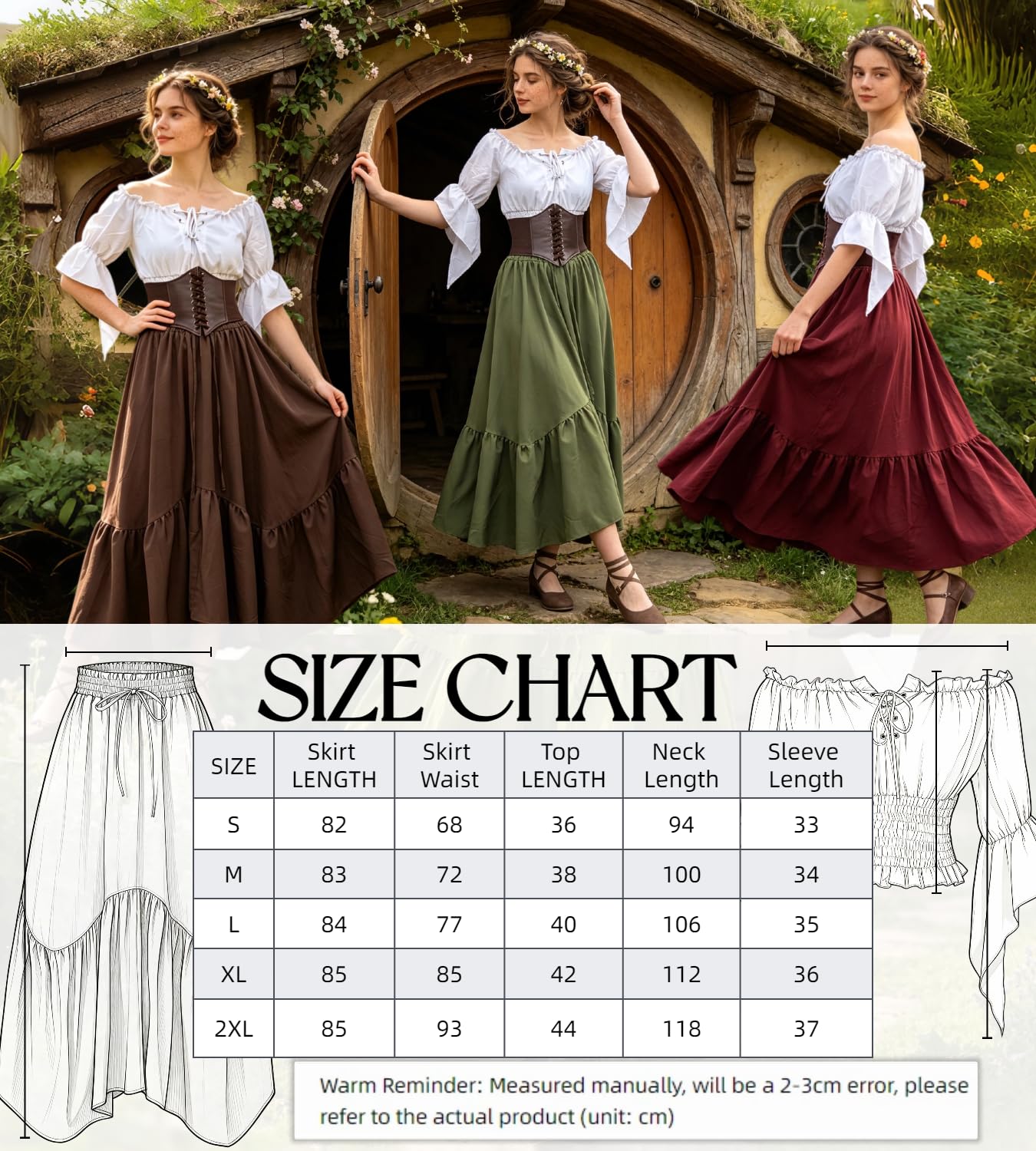 kasahara Costume Médiéval Femme Renaissance Blouse Off Shoulder Manches Évasées Jupe Corset, Déguisement Fée Pirate Sorcière Halloween Carnaval LARP