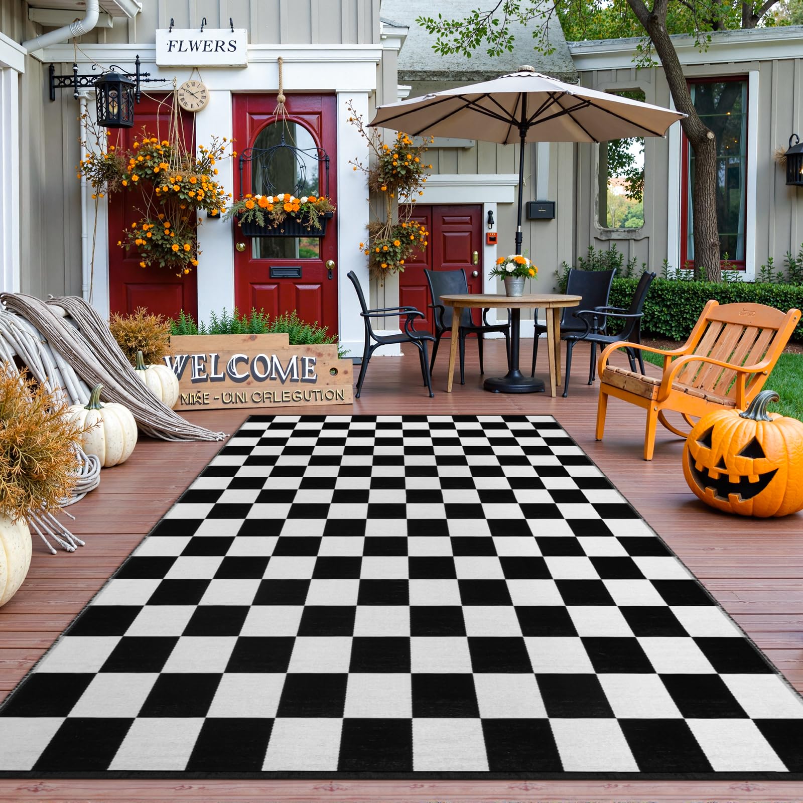 Seavish Tapis à Carreaux marocain, 1,2 x 1,8 m, Noir et Blanc, Tapis à Damier marocain, Pliable, Lavable, Tapis d'intérieur pour Salon, Chambre à Coucher, Salle à Manger, terrasse, Porche