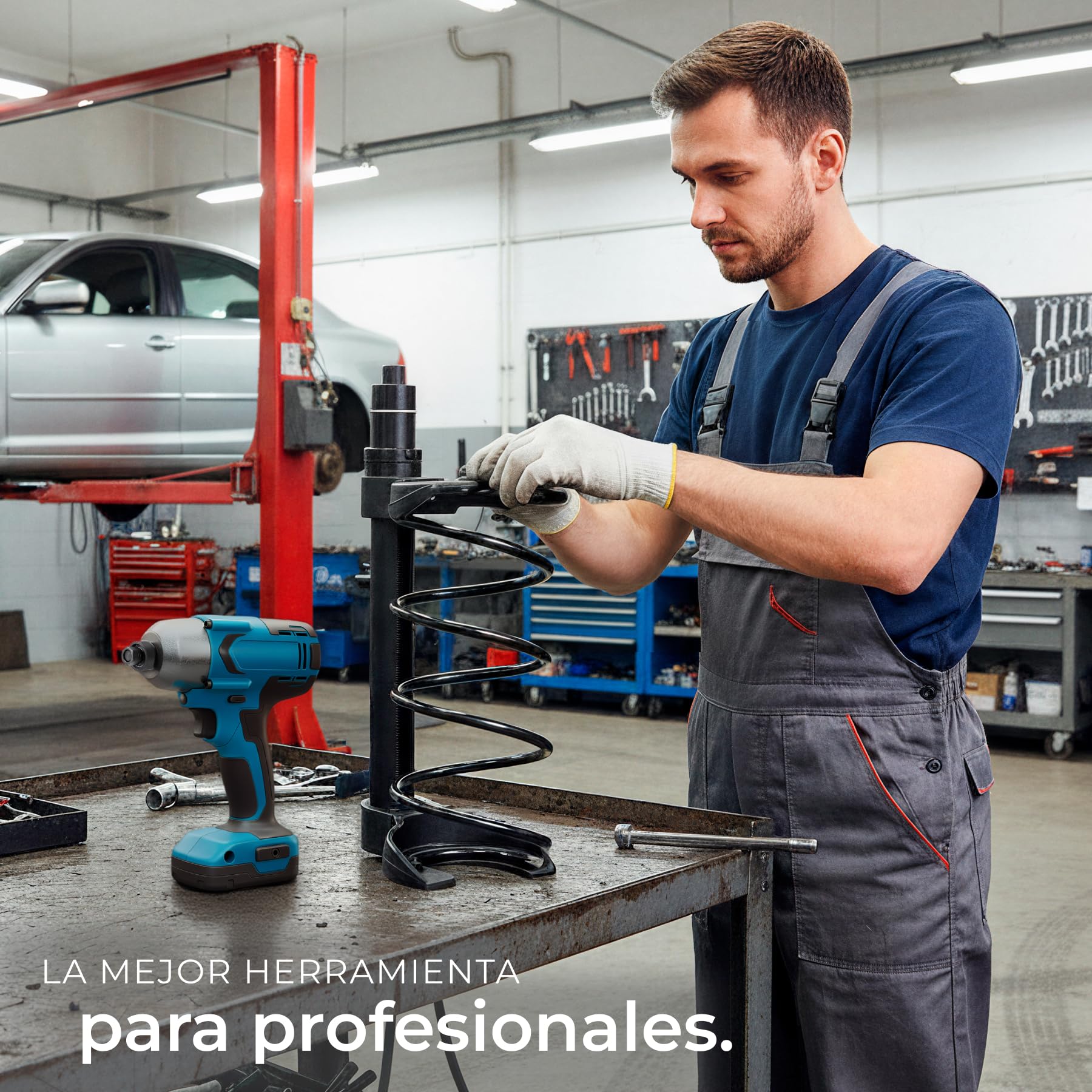 tectake® Compresor Muelles Amortiguador Universal para Sistemas McPherson, Diámetro 80-190mm, Compresor de Muelles Amortiguador con Apertura 300mm, 3 Cabezales de Sujeción, Práctico Maletín