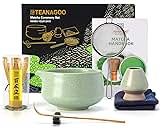 TEANAGOO Matcha Set, 7 Pcs Matcha Whisk Set, Matcha Kit for Ceremony, Matcha Tea Set for Making Breakfast/Latte, Green Matcha Bowl(Chawan) Whith Spout and Whisk, Gift for Matcha Lover