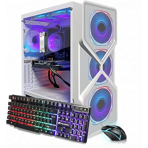 STGAubron Gaming PC Computer Desktop, AMD Ryzen 5 5500 up to 4.2GHz, GeForce RTX 3050 6G,16G DDR4, 1T SSD, WiFi 6 & BT 5.0, RGB Fan x6, Windows 11 Home,White