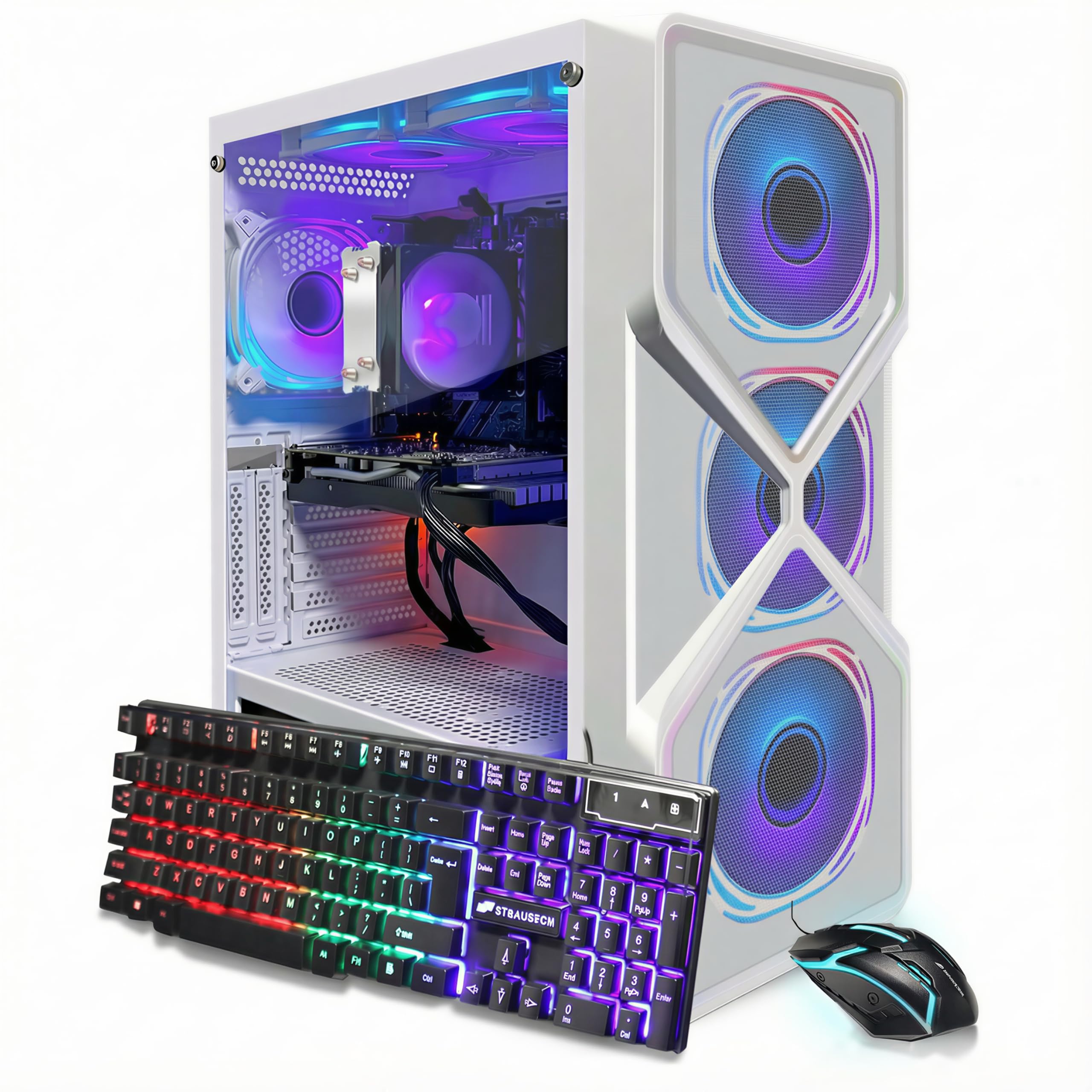 STGAubron Gaming PC Computer Desktop, AMD Ryzen 5 5500 up to 4.2GHz, GeForce RTX 3050 6G,16G DDR4, 1T SSD, WiFi 6 & BT 5.0, RGB Fan x6, Windows 11 Home,White