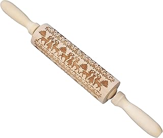 HONGXIN-SHOP Mattarello in Legno di Cervi Natalizi Modello Rullo Inciso Goffratura Utensili da Cucina Torta di Pasta Biscotto Fondente Cottura Domicilio Regalo 35cm