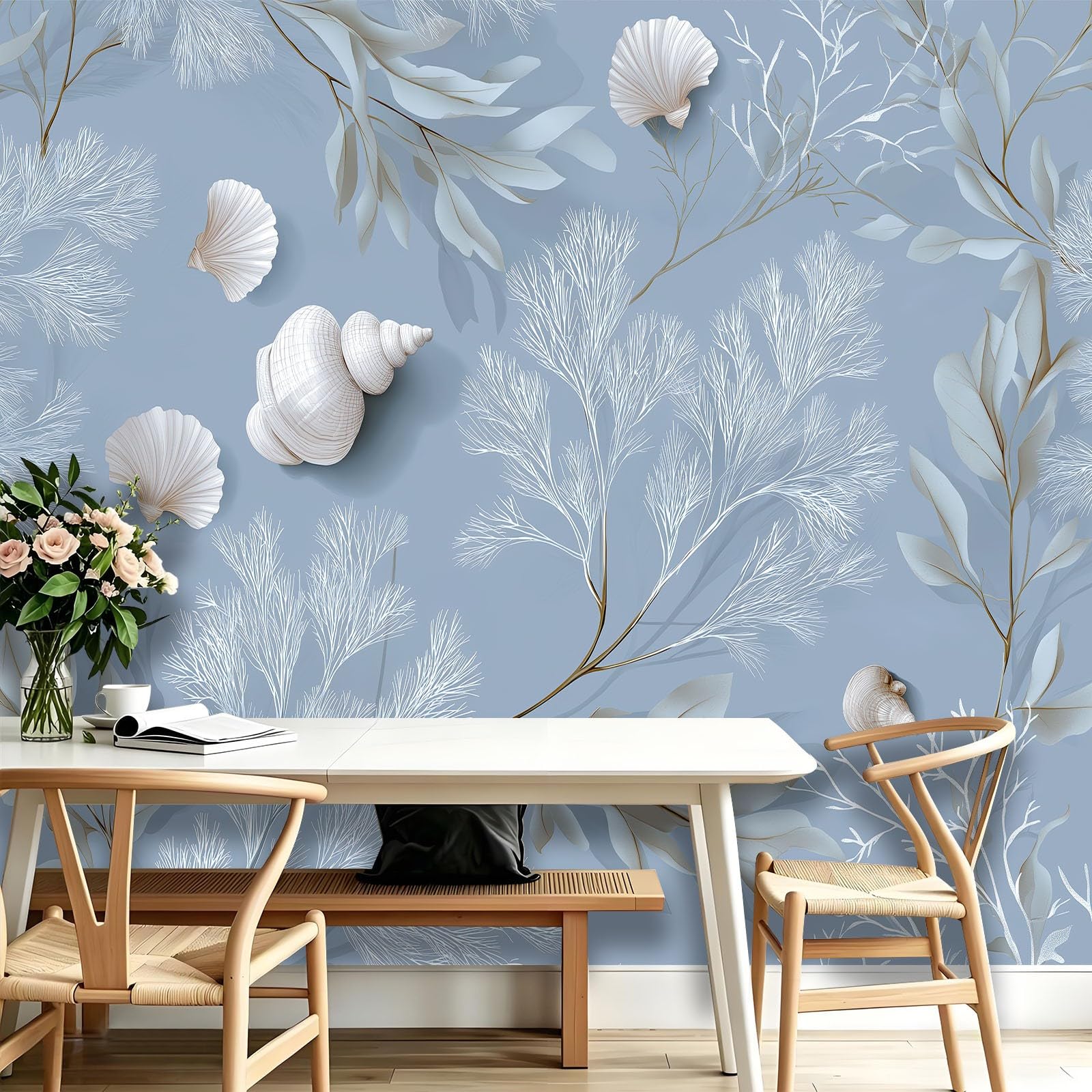 Papel pintado panorámico 350 x 256 cm para sala de estar, dormitorio, baño y cocina, decoración de pared, cartel botánico, acuarela