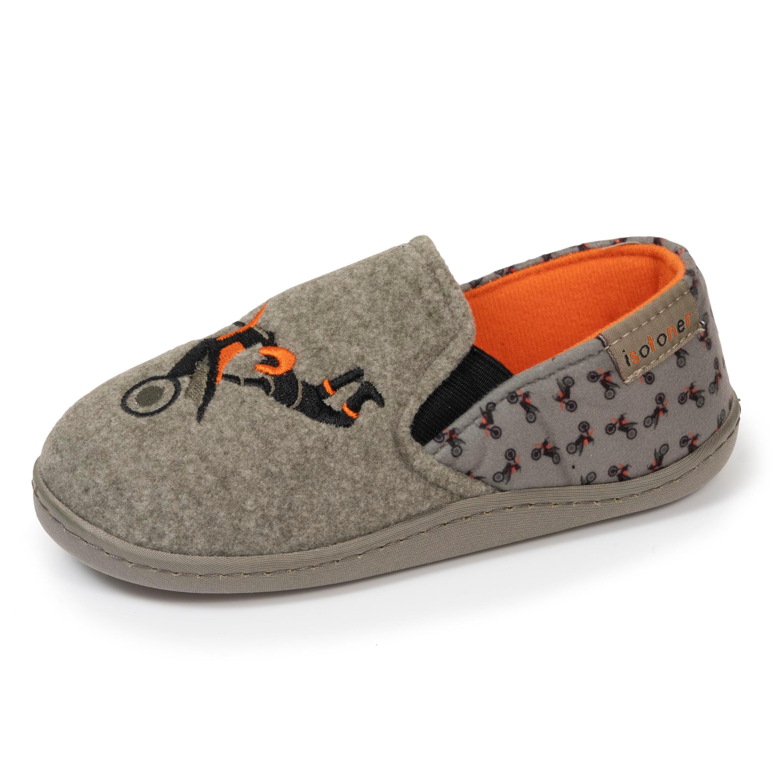 Isotoner Chaussons pantoufles Mocassins garçon enfilage facile Semelle antidérapante, kaki chiné