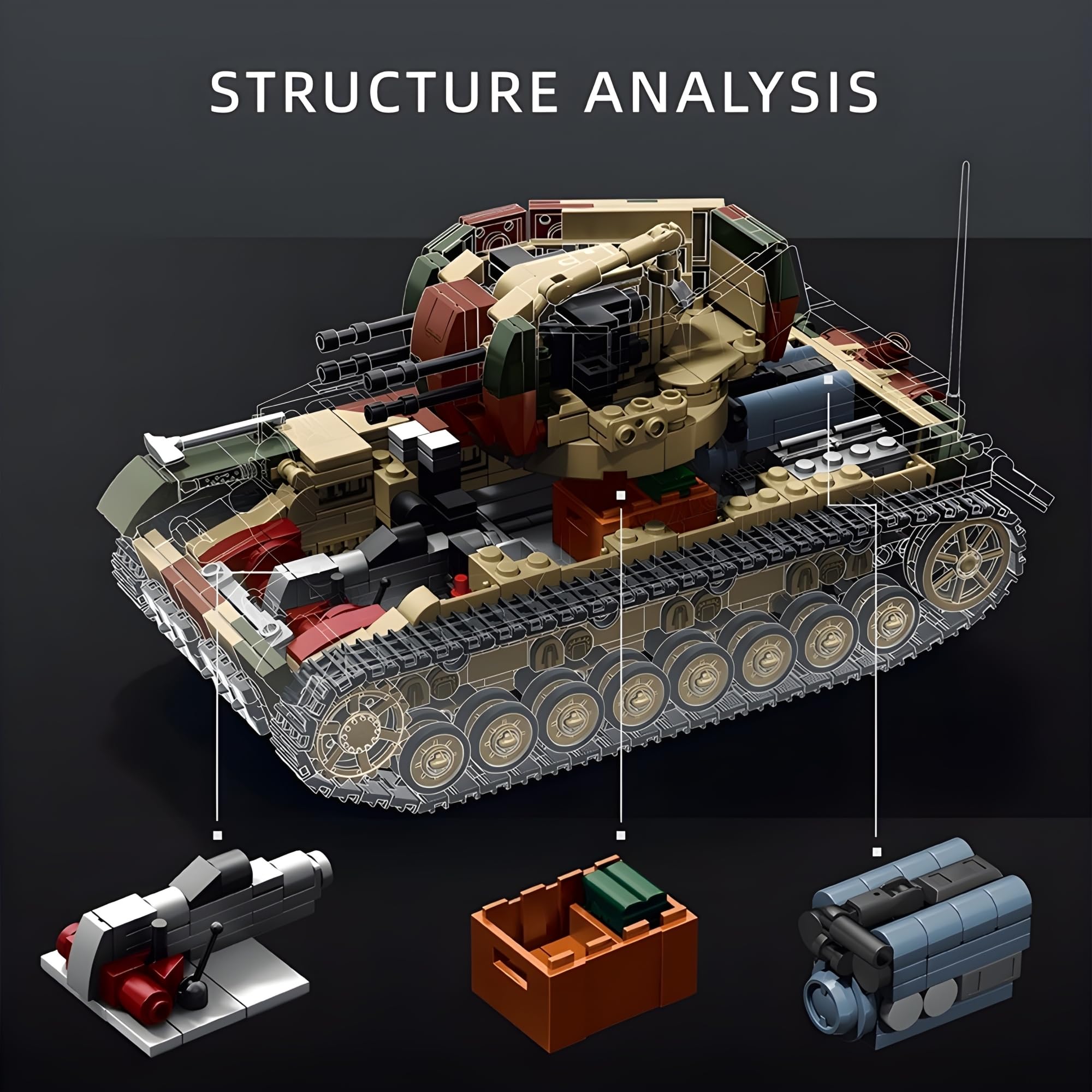 Technik WW2 - Set di mattoncini da costruzione, carro armato IV con 4 minifigure, 1:28 WW2, modello di carro armato, regalo per appassionati militari (1474 + pezzi)