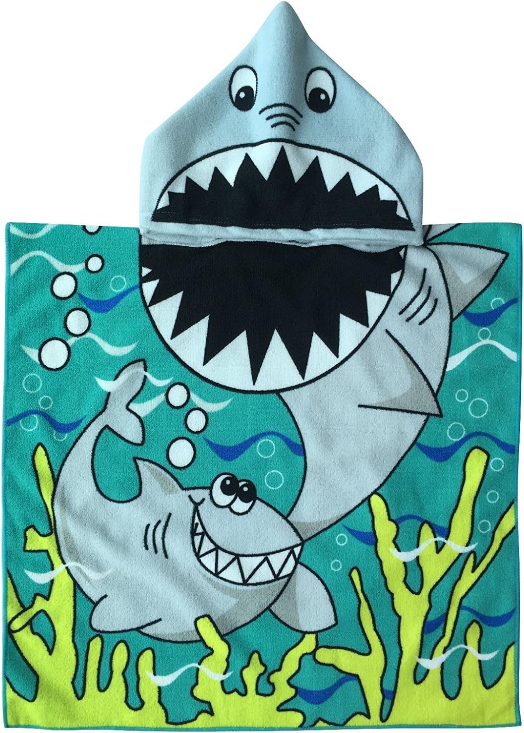 SINBLUE Children Hooded Poncho Bath/Beach Towel 24" x 48" - Get the Moms Love (WHITE SHARK)
