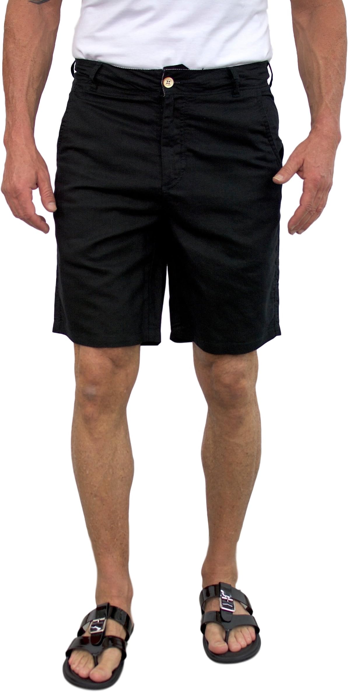 short fin Men's Linen Flat Front Walking Shorts