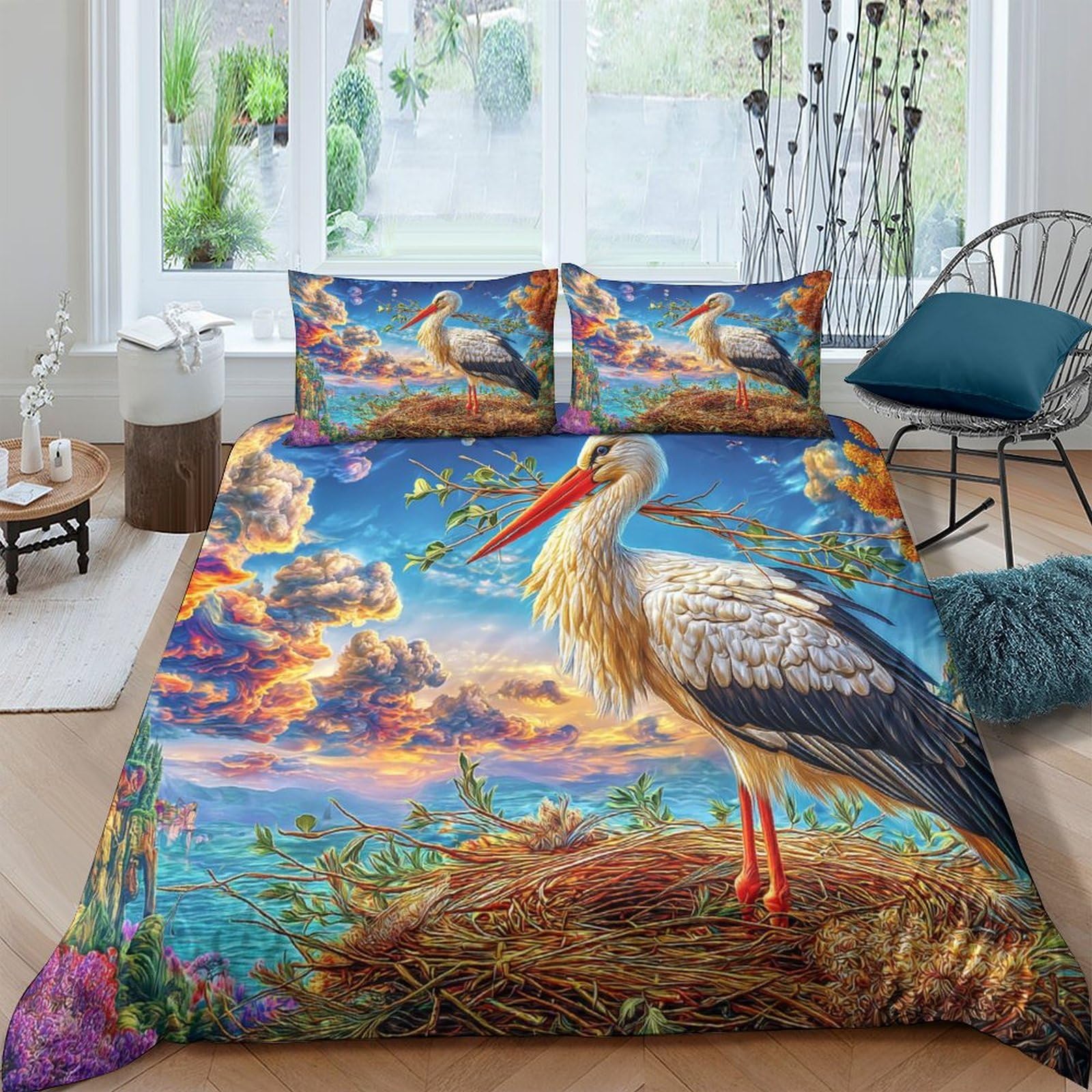Housses de couettes cigogne 3 pièces 260x220cm en microfibre douce