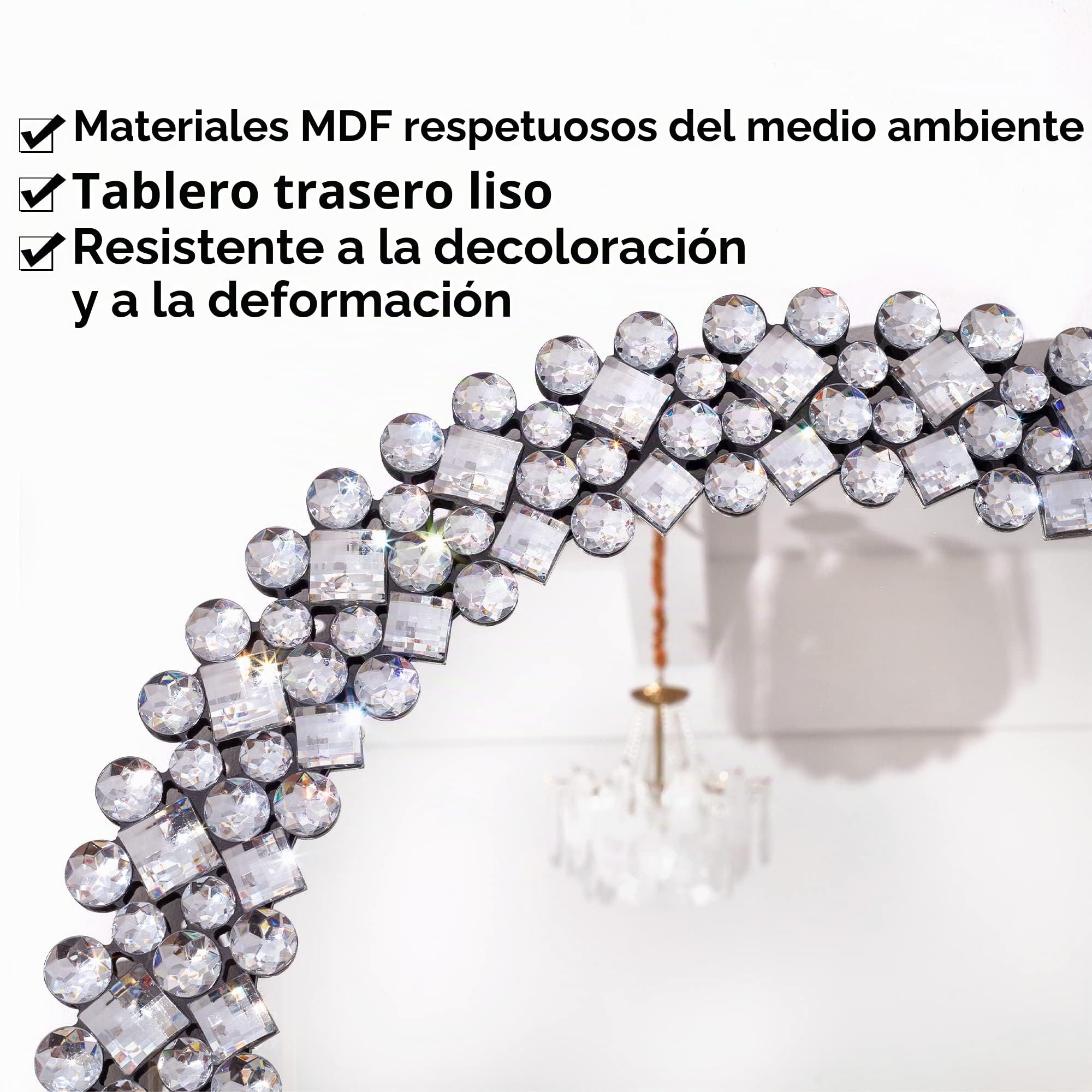 SHYFOY Espejo redondo de pared moderno con borde de joyas de cristal | Espejo redondo de lujo para baño, lavabo, salón, dormitorio, entrada | 60 x 60 cm