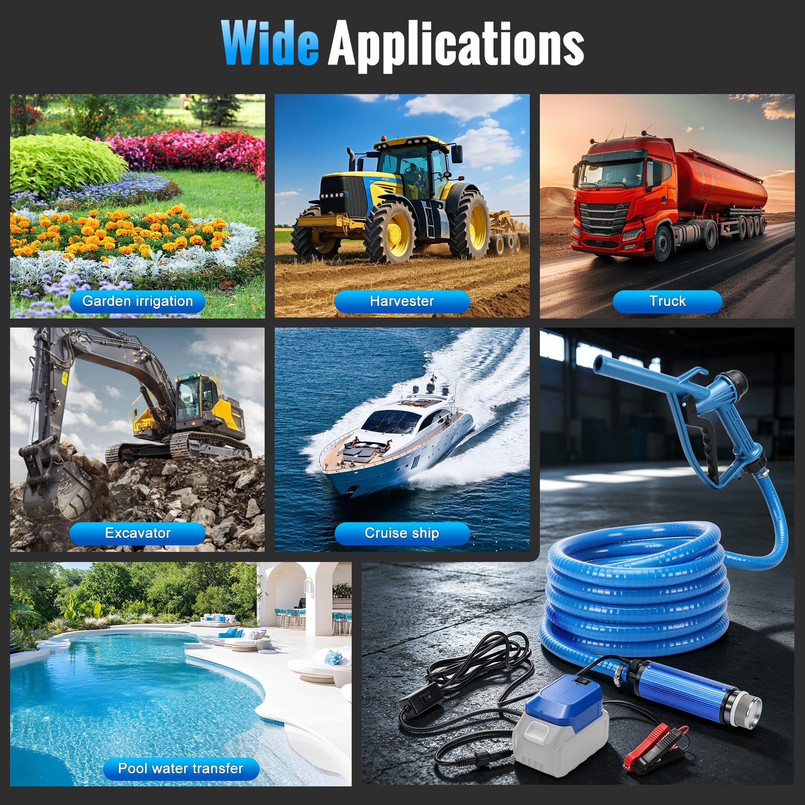 WingFly Pompa diesel da 12 V, 30 LMP, pompa per olio combustibile, autoadescante, 51 mm, sollevamento 5 m, trasporto di acqua e cherosene, per camion, trattori, escavatori
