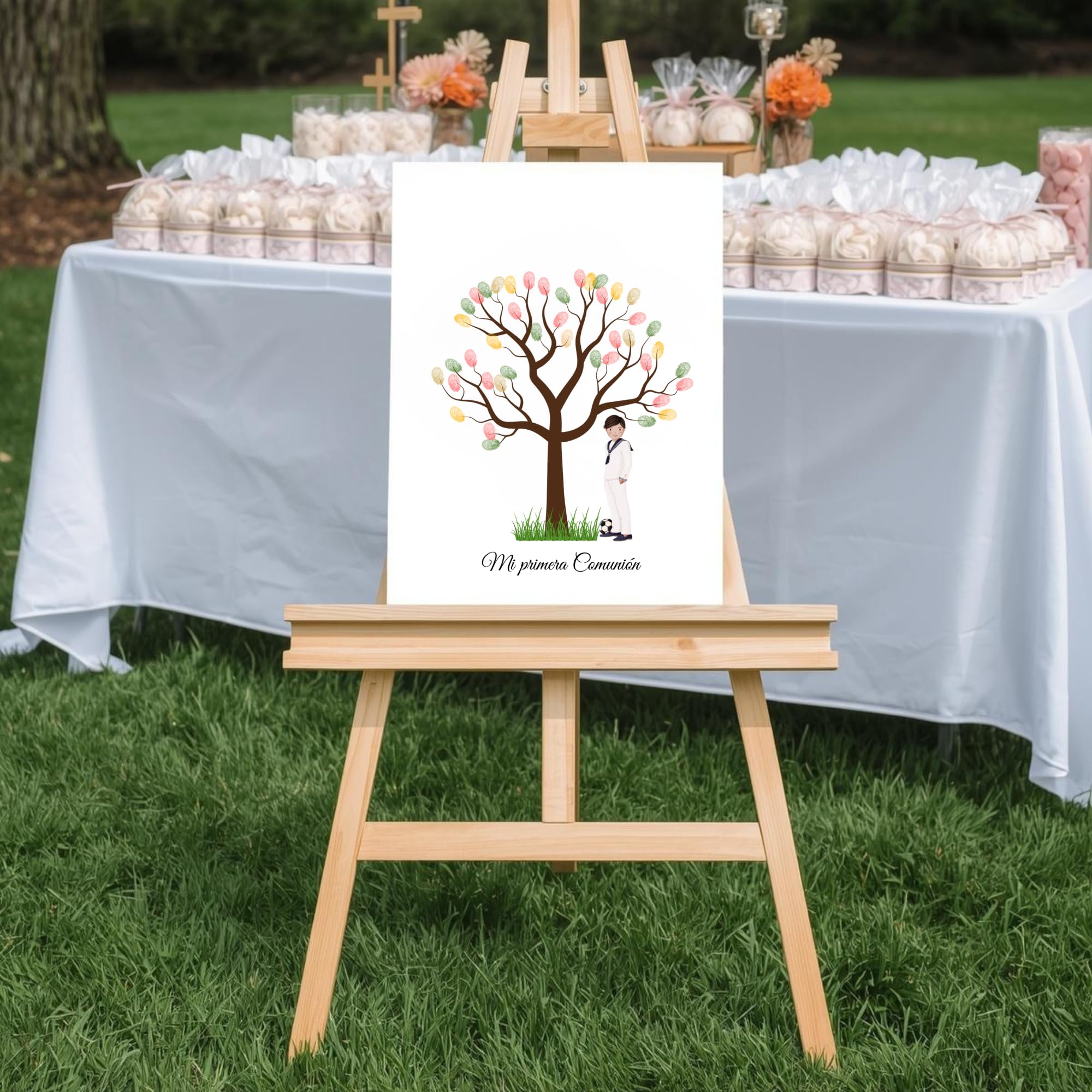 Eedama Decor Árbol de Huellas Comunión Niño Moreno – Lámina A3 con 2 Tintas incluídas (aleatorias) – Recuerdo Original para Invitados – Decoración de Primera Comunión — view 5