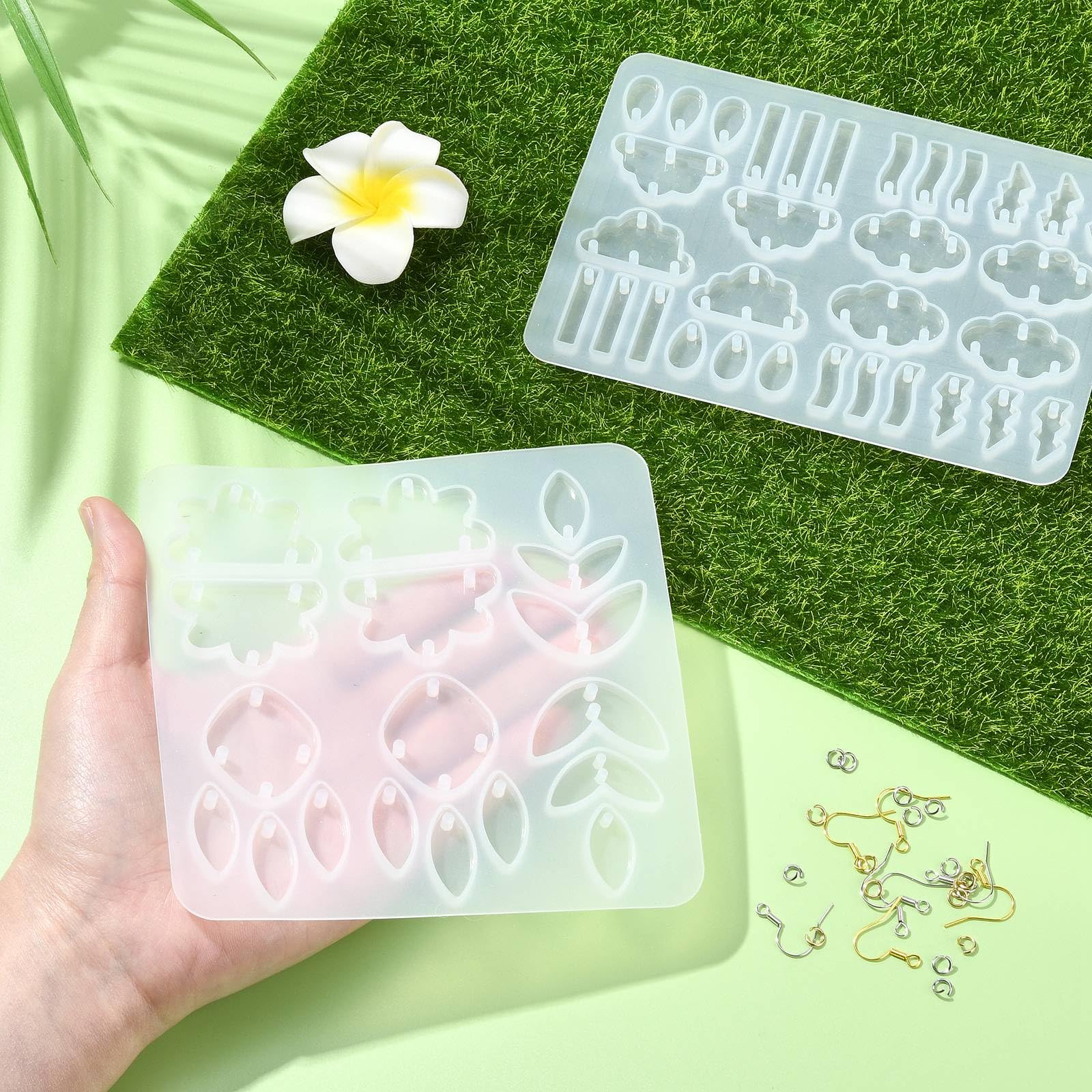 UR URLIFEHALL 2 Pcs Epoxy Resin Moulds Cloud Raindrop Leaf Shaped Silicone Casting Moulds for DIY Jewellery Earring Ornaments Keyring Crafts - Image 4