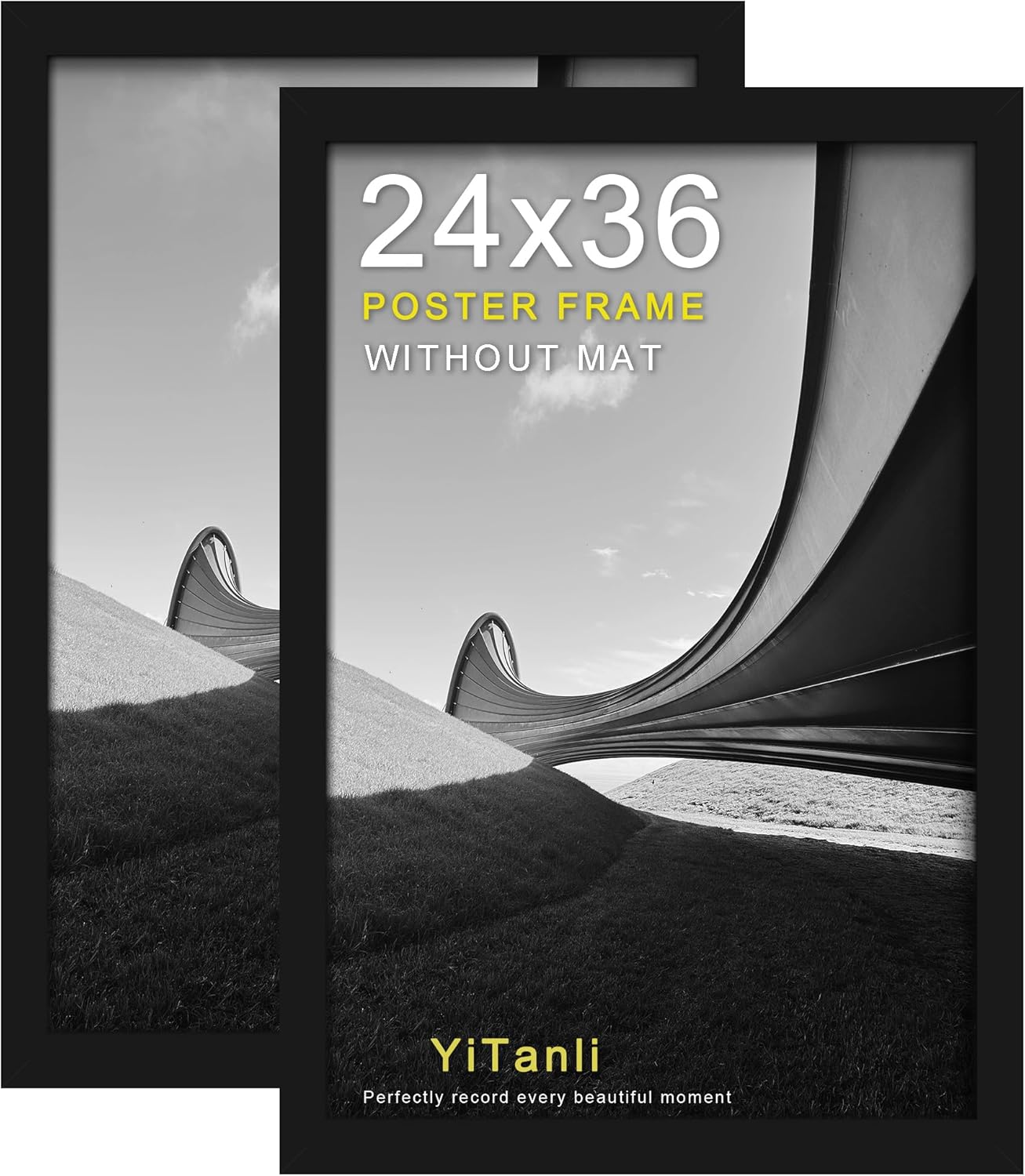 24x36 Poster Frame 2 Pack, Black Poster Frames 24 x 36 inches for Pictures and Art Prints, 36x24 Picture Frame Horizontal or Vertical Wall Mounting Black 24x36