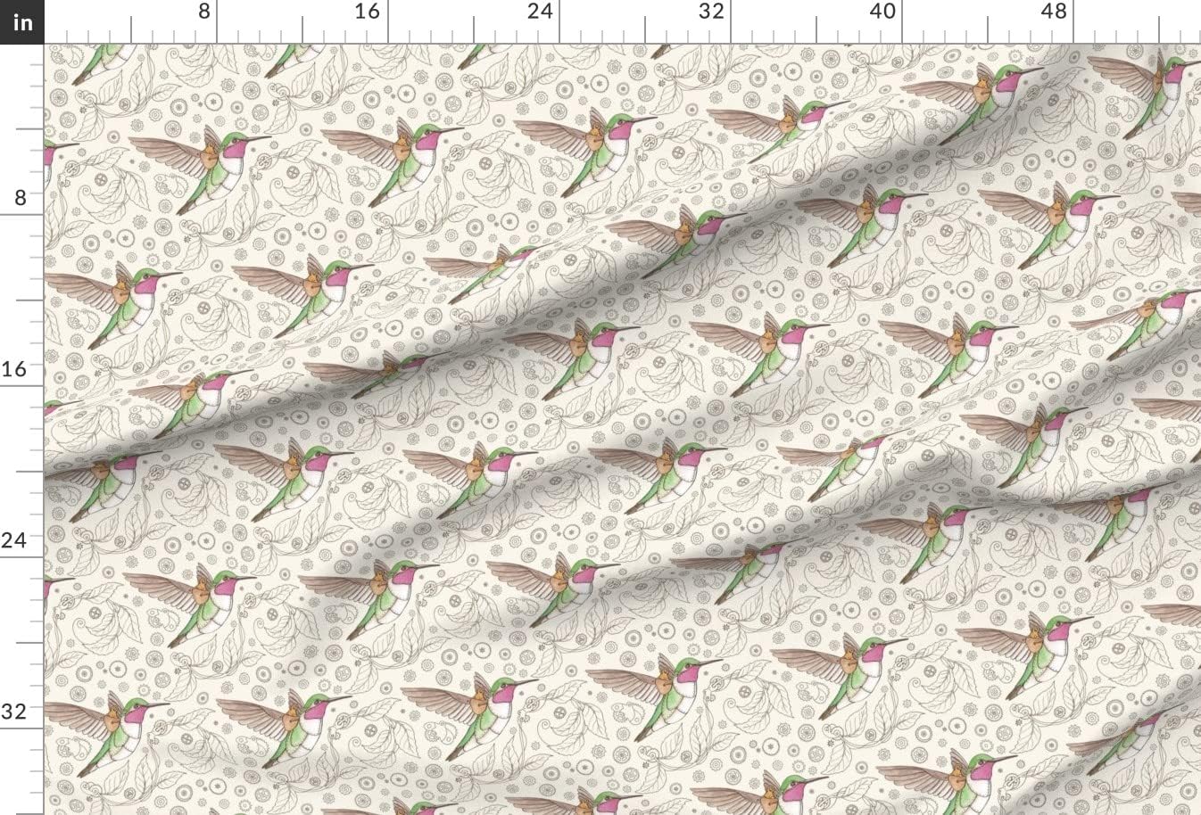 Spoonflower Fabric - Steampunk Hummingbird Clockwork Bird Line Drawing Printed on Upholstery Velvet Fabric Fat Quarter - Upholstery Home Decor Bottomweight Apparel