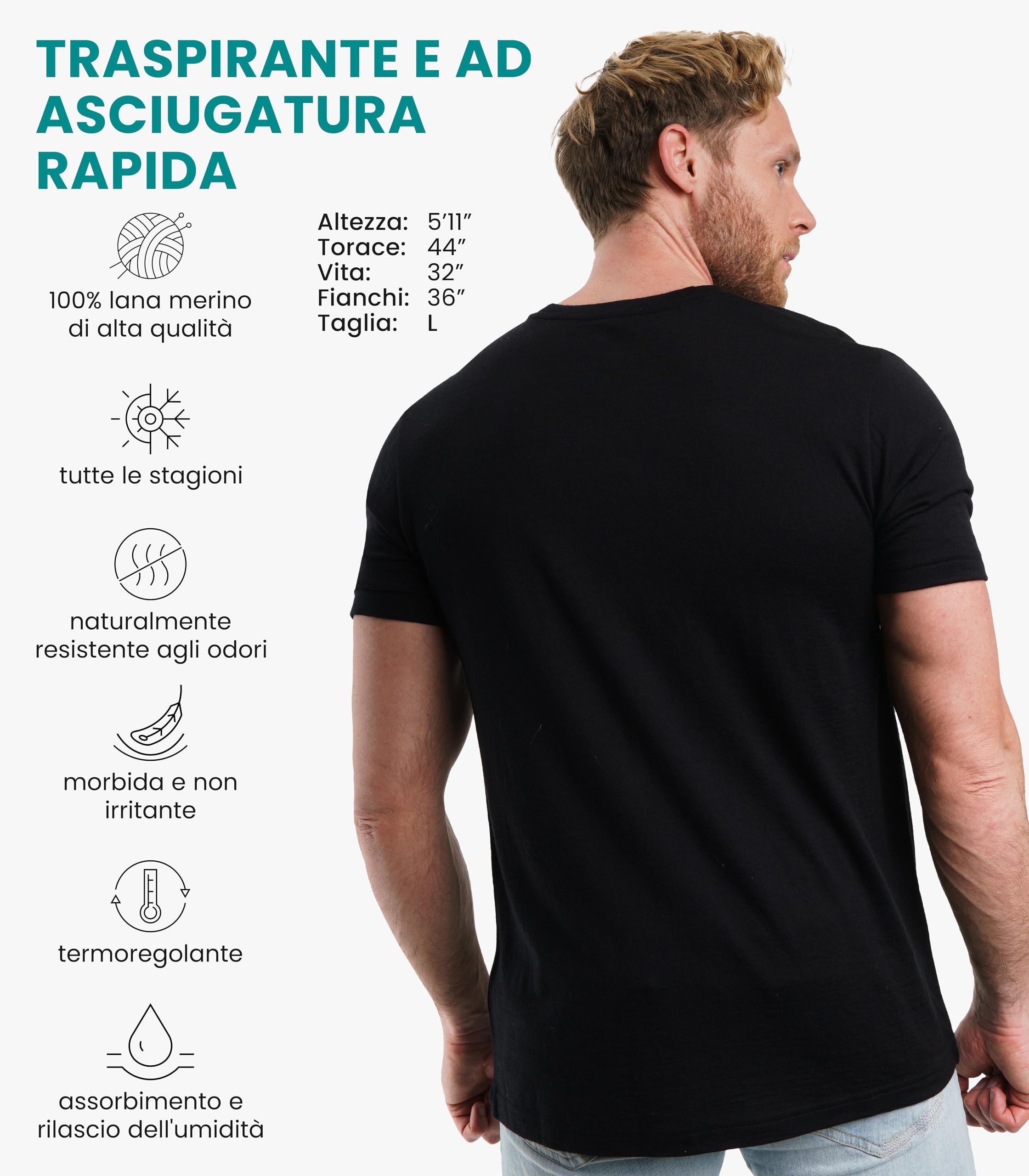 Merino.tech Maglietta Lana Merinos Uomo - Maglia Termica Uomo in Lana Merinos Manica Corta con Calze