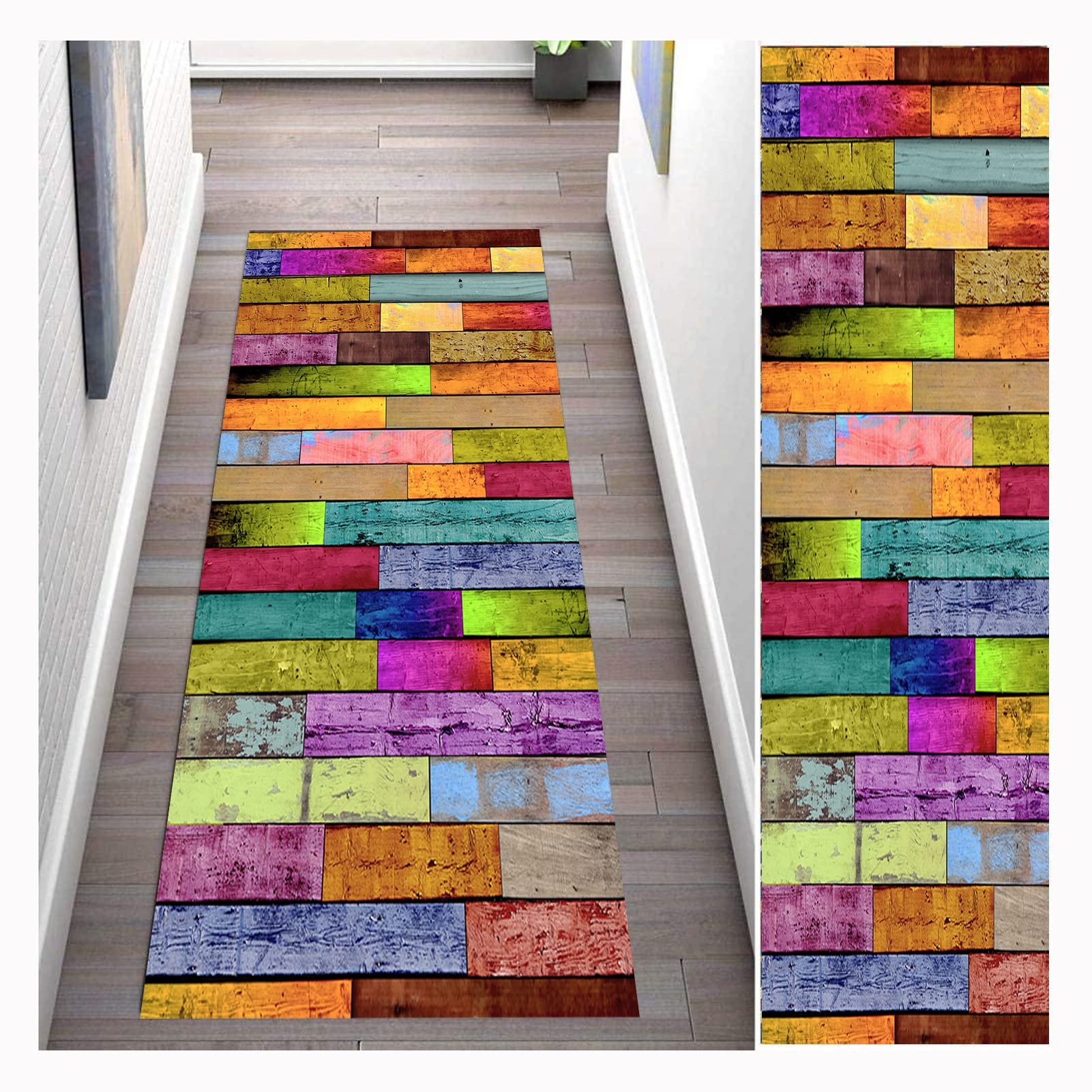 Alfombra de pasillo de poliéster lavable en varios anchos alfombra larga geométrica multicolor