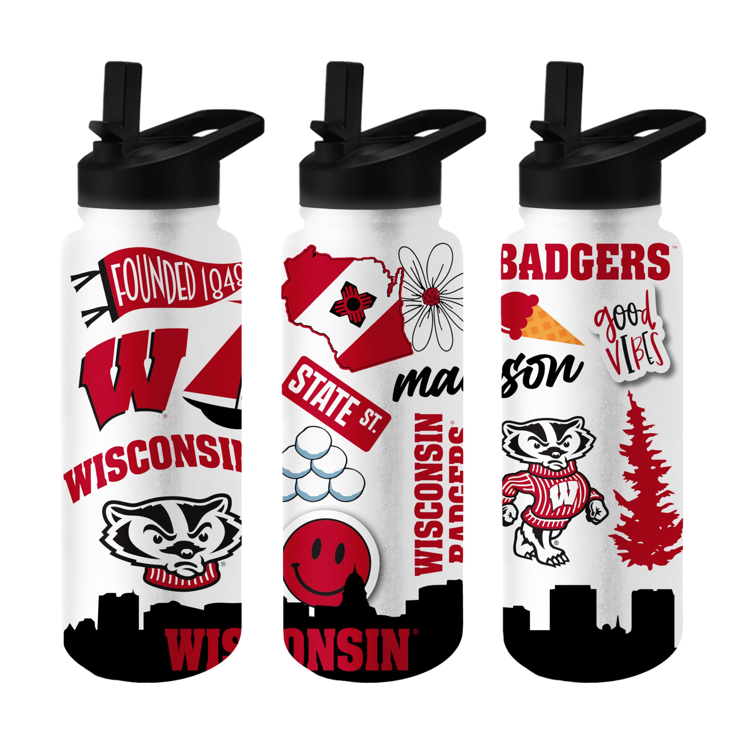 Logo Brands NCAA Native 34 oz Quencher Water Bottle - | Local Icons Design | Double-Wall Insulated| Leak-Proof Lid &amp; Built-In Straw