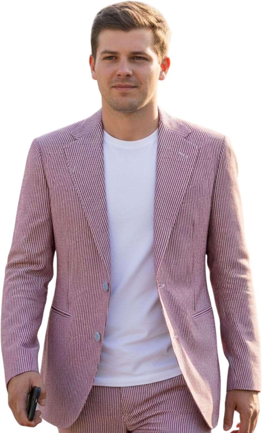 HBDesign Men's Striped Seersucker Tailored Slim and Light Men's Casual Single Suit Jacket