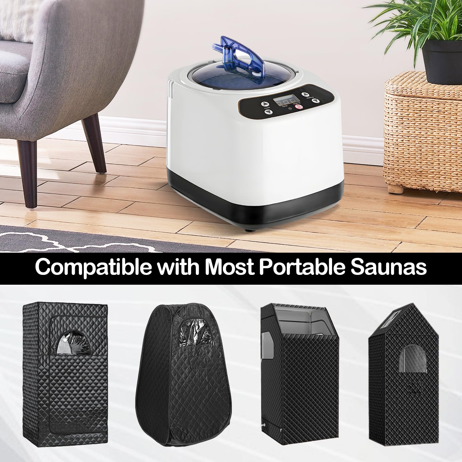 Vaporizador Portátil para Sauna, 1200W Generador de Vapor para Sauna con Mando a Distancia, 3L Generador de Vapor Hogar de Acero Inoxidable, Máquina de Fumigación para Ducha, Baño, Spa