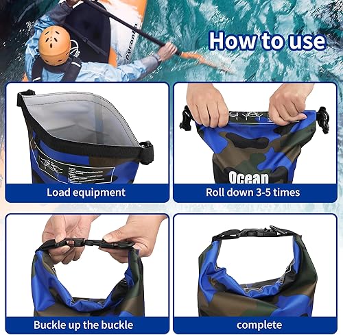 Miniatura 3 de Dry Bag impermeable para mujeres y hombres, 10L enrollada ligera bolsa de almacenamiento seca mochila con funda para teléfono para viajes, natación,