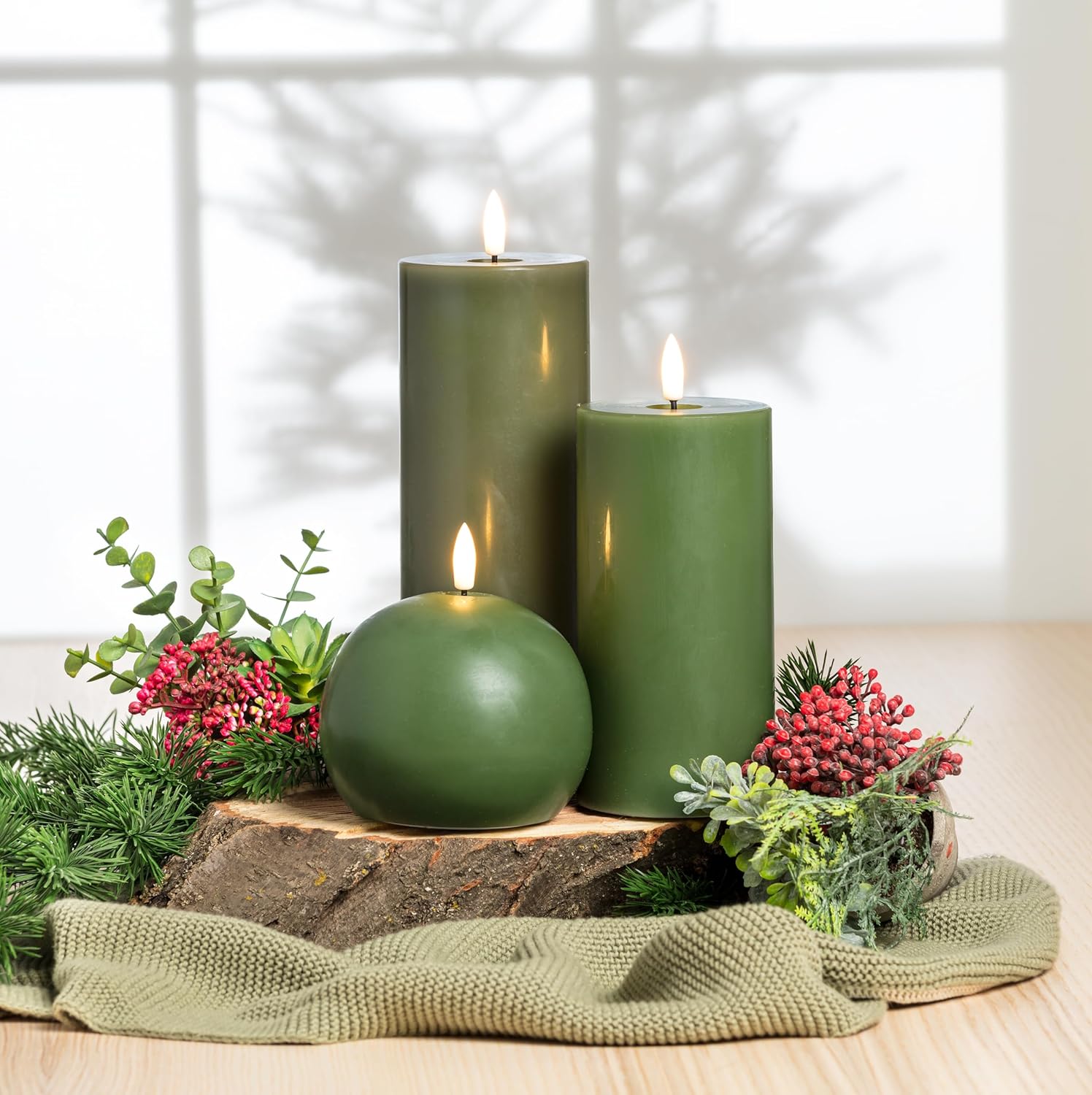 Abbott Collection Wax LED Flameless Pillar Candle - Green (3x8 H)