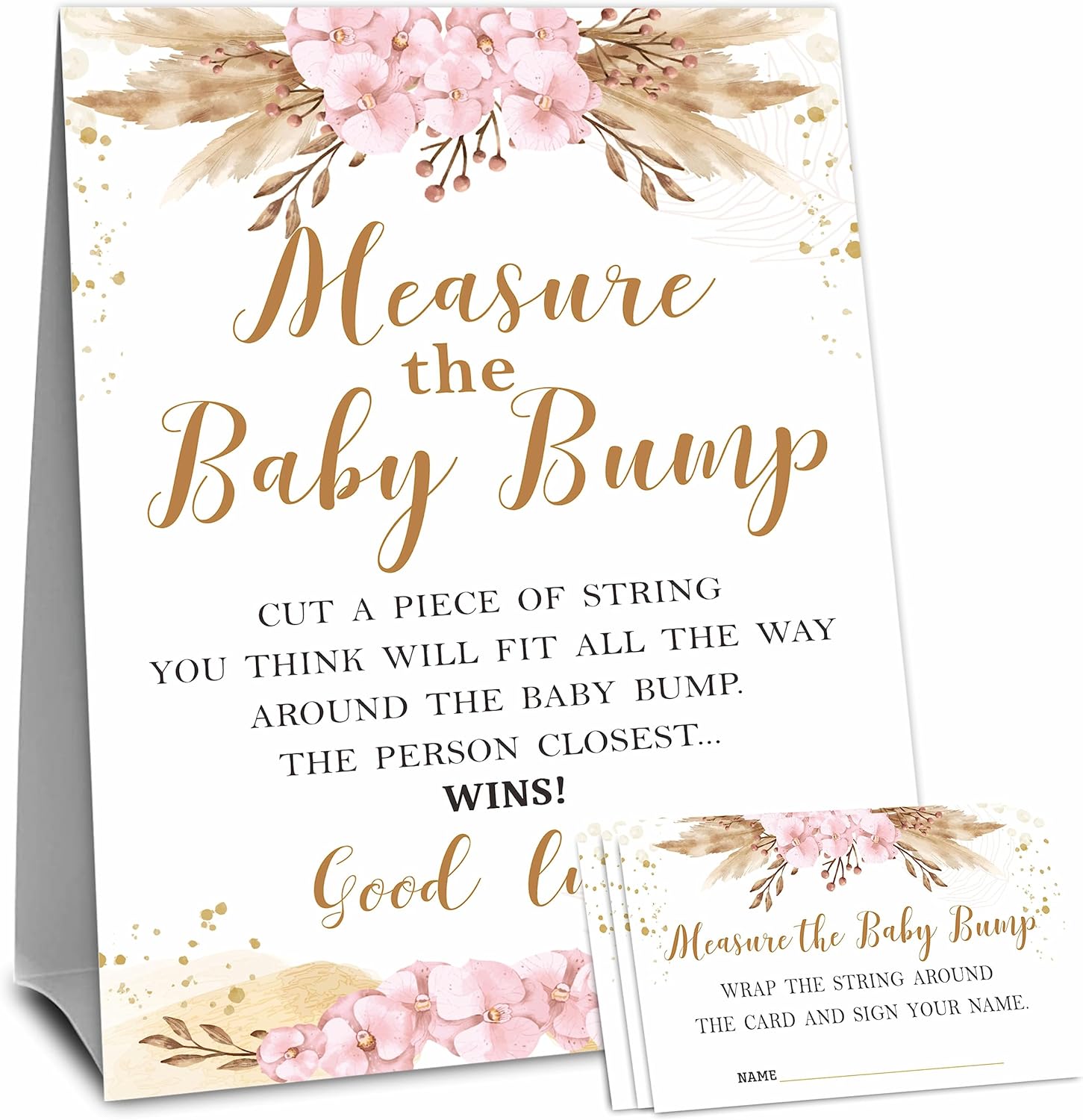 Boho Floral Baby Shower Measure The Baby Bump, Measure Mommy's Belly Game Set 1
