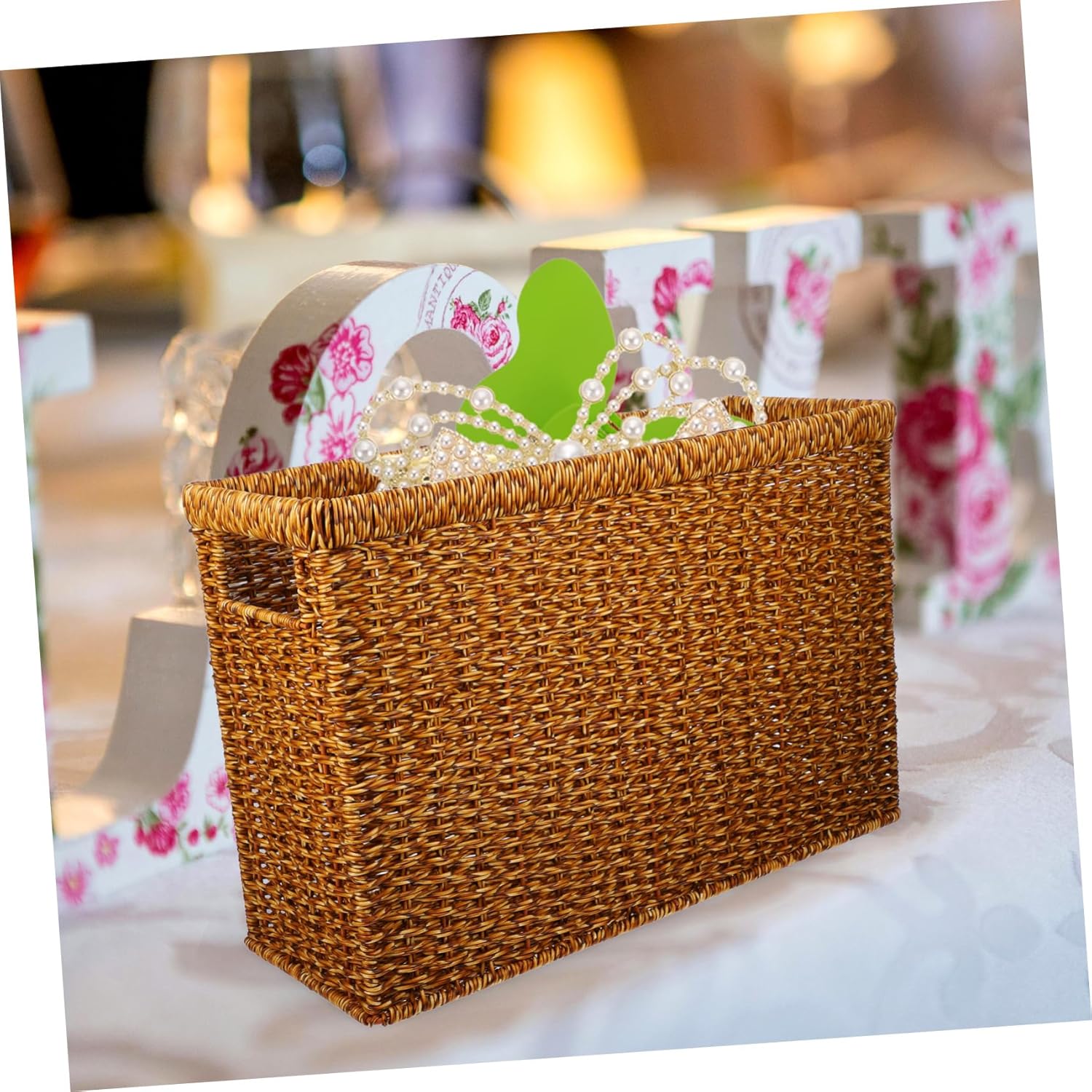 Handwoven Storage Basket Multi Use Woven Bin for Organizing Magazines Books and Household Items Made of Rattan Deep