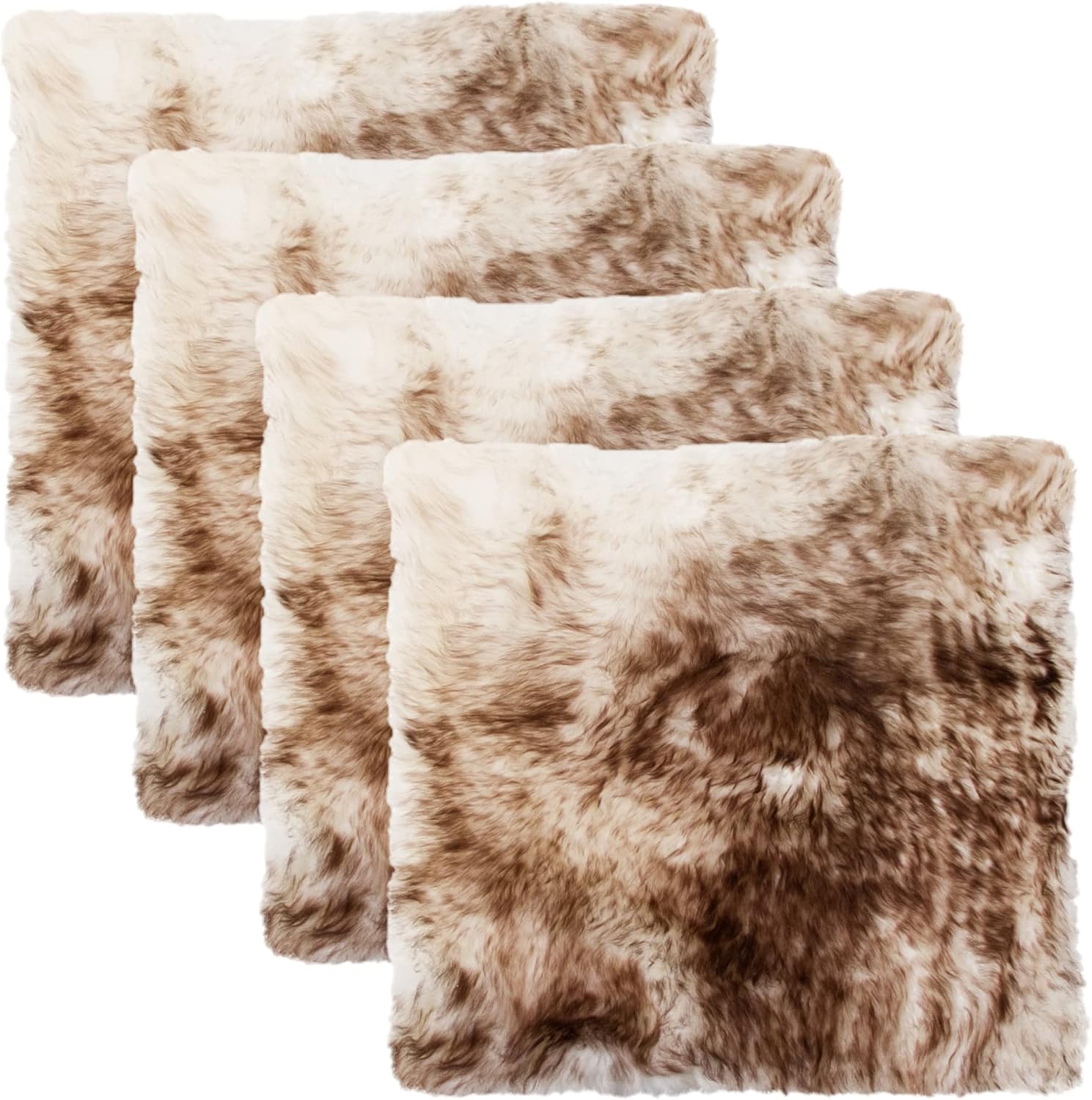 Set of 4, Natural Sheepskin Chairpad with Non-Slip Backing | 100% Real New Zealand Wool Sheepskin for Car Seat, Accent Chair, or Vanity Chair, Gradient Chocolate