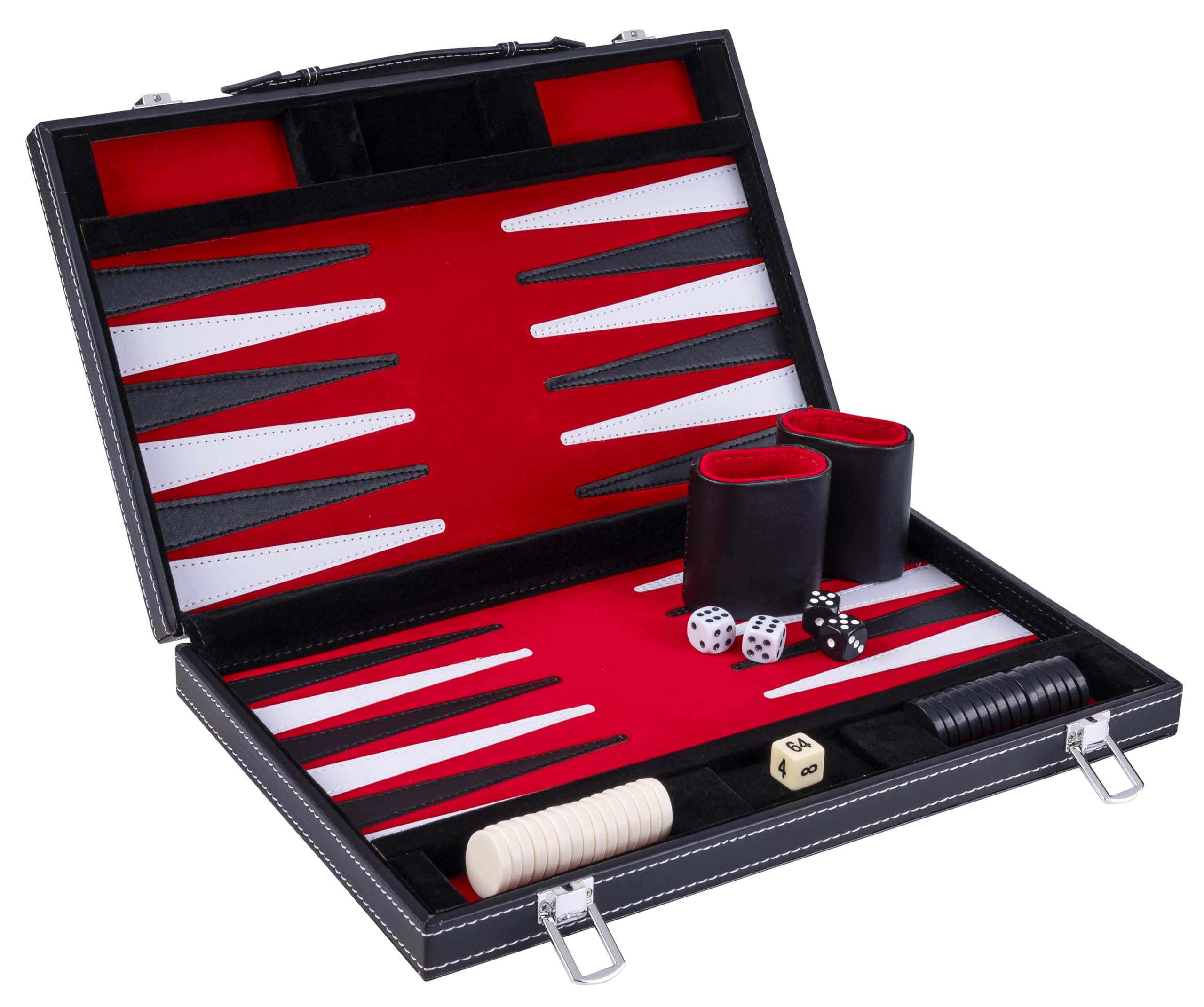 Engelhart - 250516 - Backgammon 15 Pouces - 36 x 48 cm Ouvert - Valise en Simili Cuir & Feutre - Rouge/Noir/Blanc - Jeu de Stratégie - Jeu de Backgammon