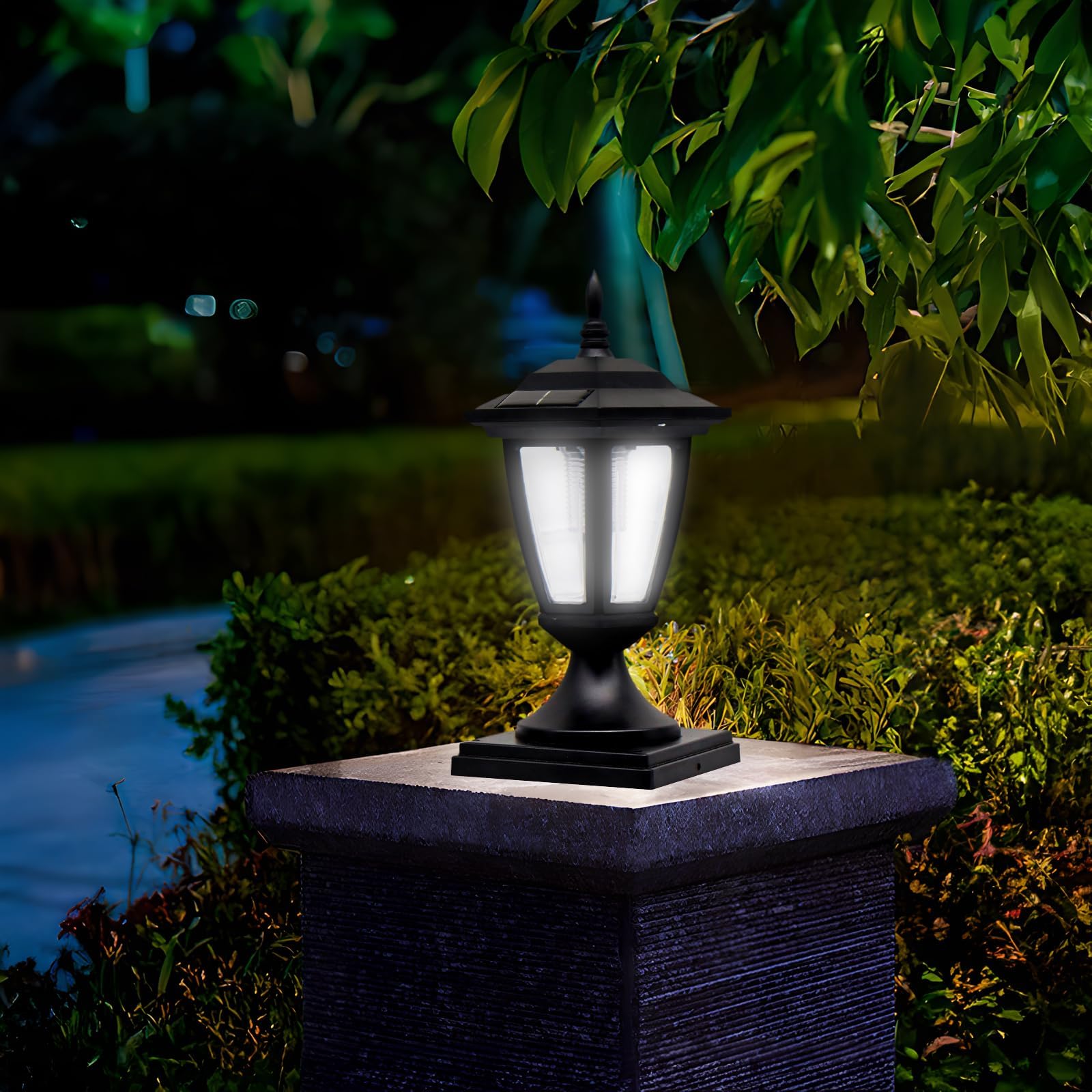 FREEUP Luz Solar de Poste Exterior Moderno, ABS Farola de Exterior con Impermeable Pantalla Acrílico Lámpara de Columna, ​Luz de Pedestal Solar Negra Luz de Trayectoria Exteriores, 1000MAH