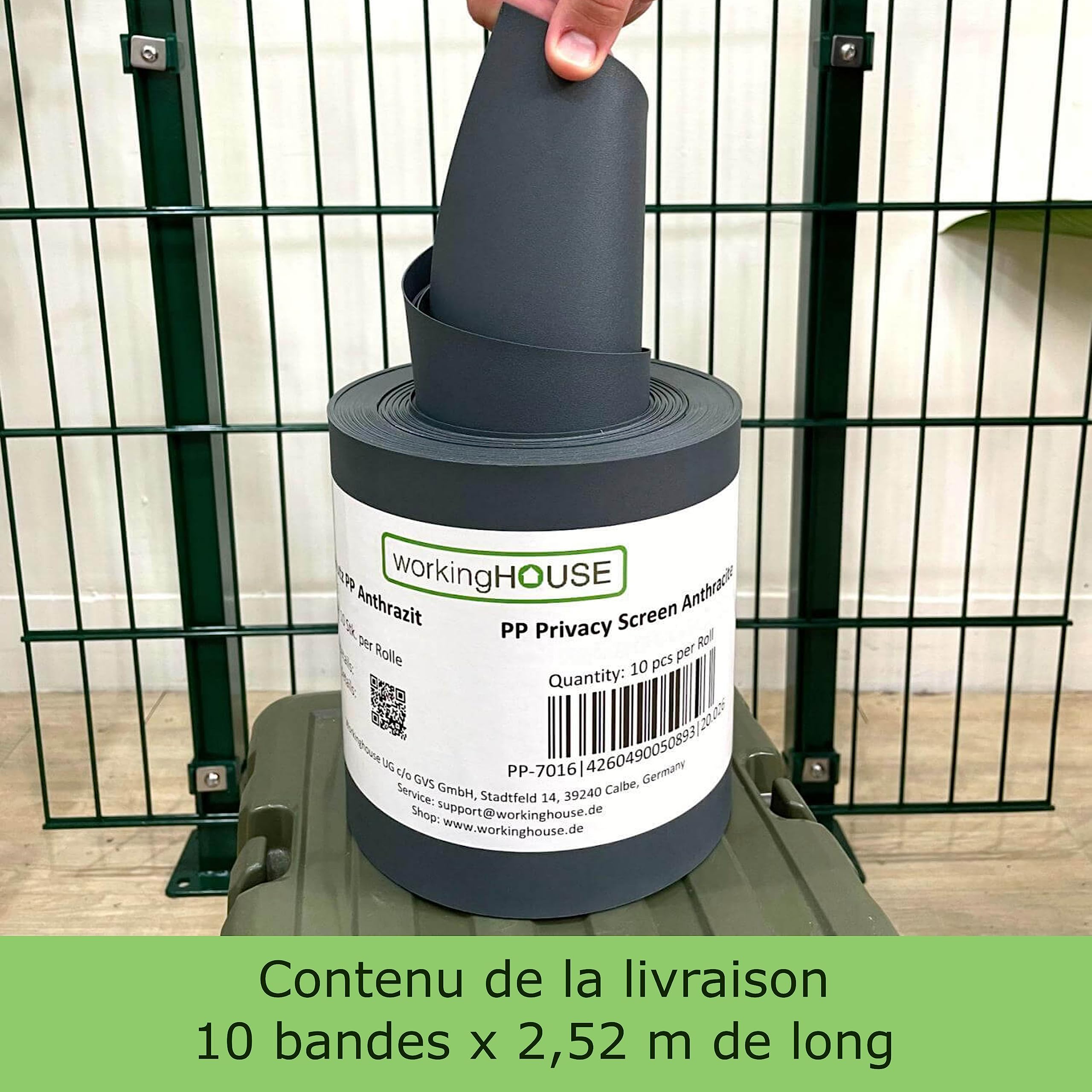 Workinghouse Bandes Brise-Vue PP Grillage Rigide, Gris Clair | 10 bandes occultantes 2,55m, épaisseur 1,1mm, résistantes