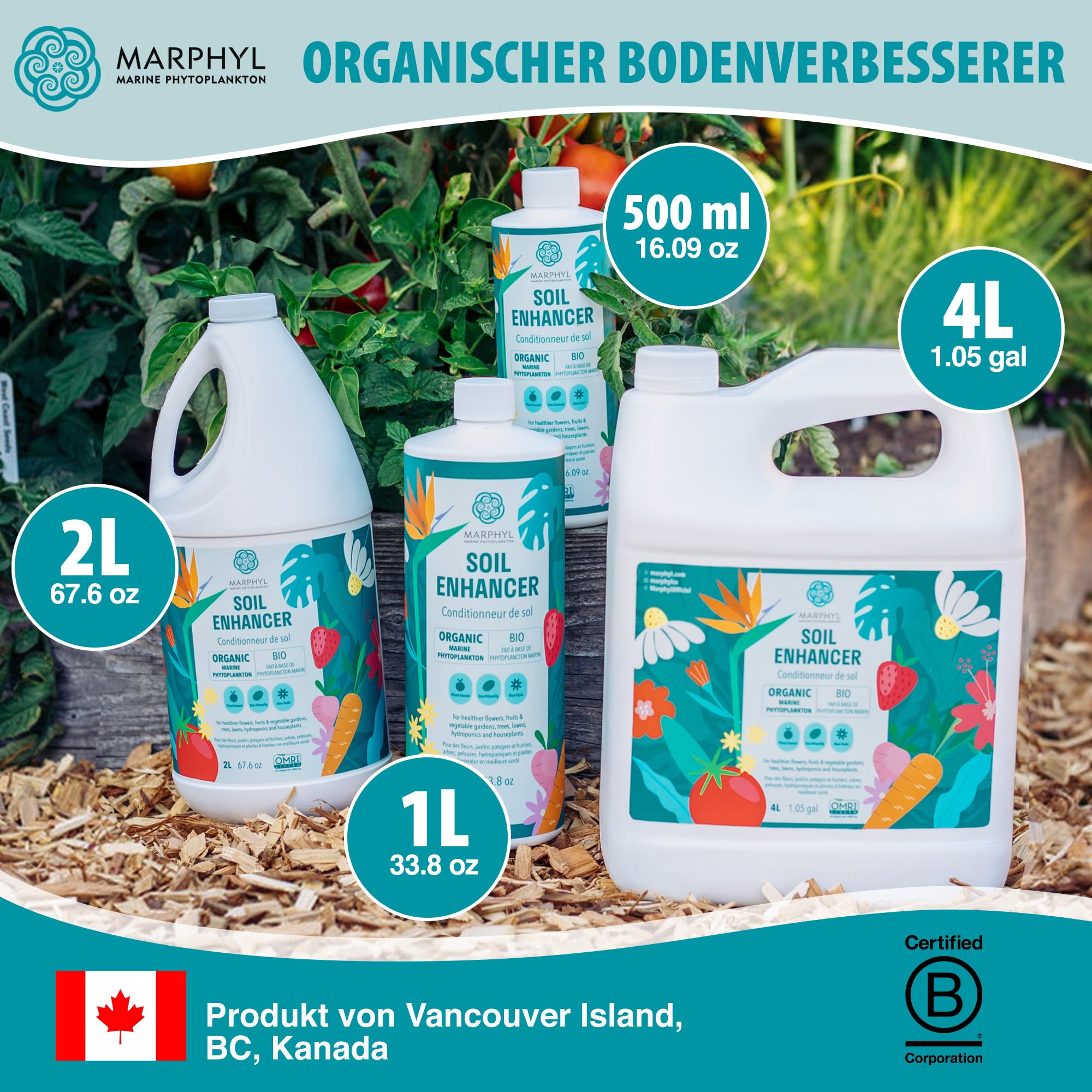 Pflanzen Dünger Zimmerpflanzen und Garten - Marine Phytoplankton Bodenverbesserer und Hydrokultur Dünger für Gräser, Blumen, Bambus, Sukkulenten, & Gemüse - MARPHYL Bio Pflanzendünger Flüssig